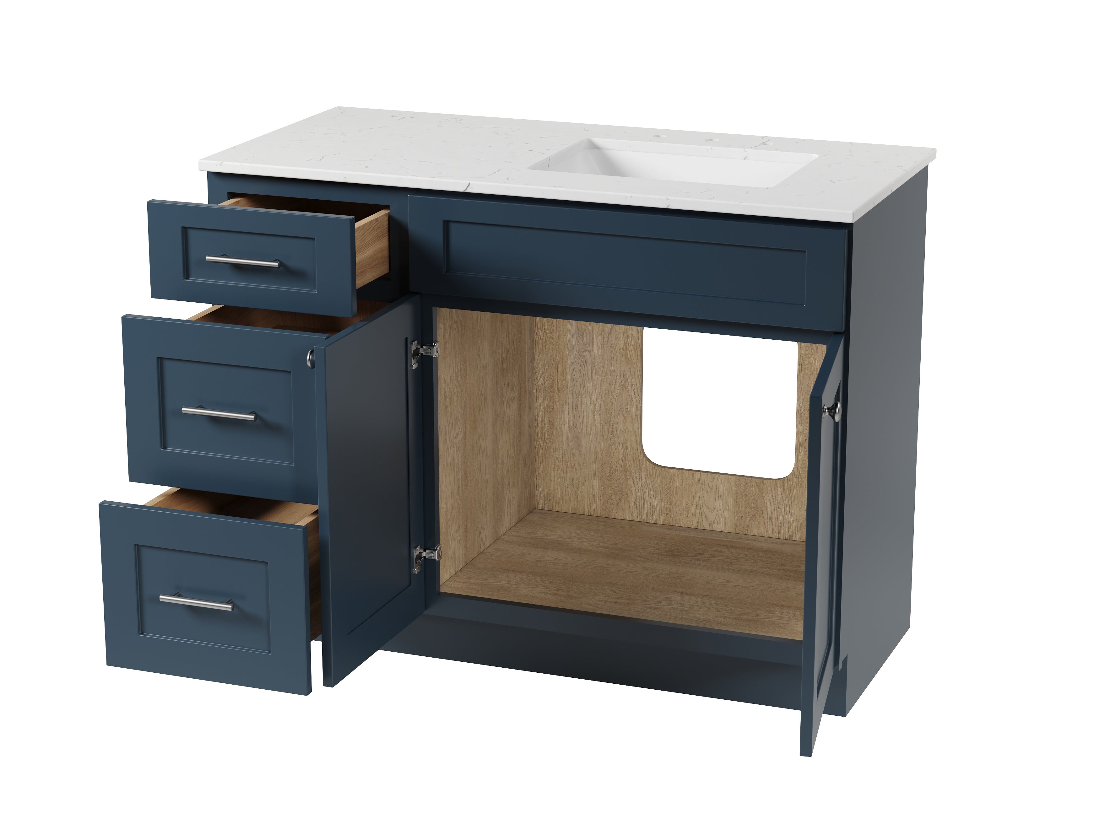 Disar 46'' Drawer Left Single Bathroom Vanity with Quartz Top