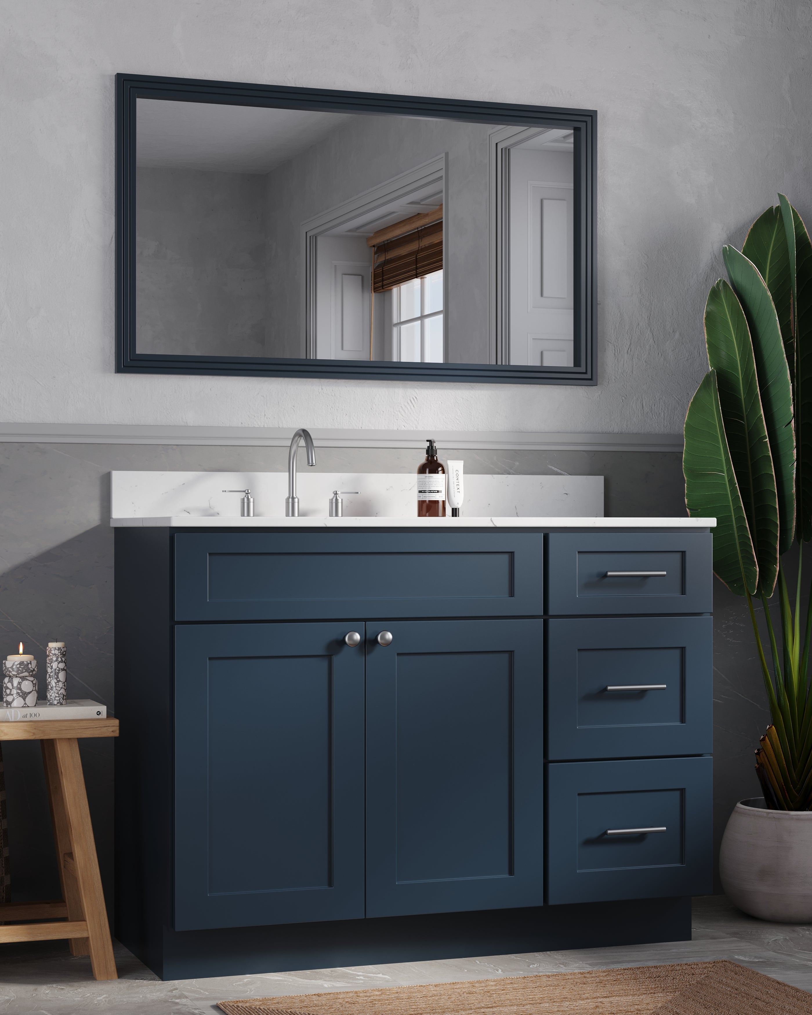 Disar 46'' Drawer Right Single Bathroom Vanity with Quartz Top