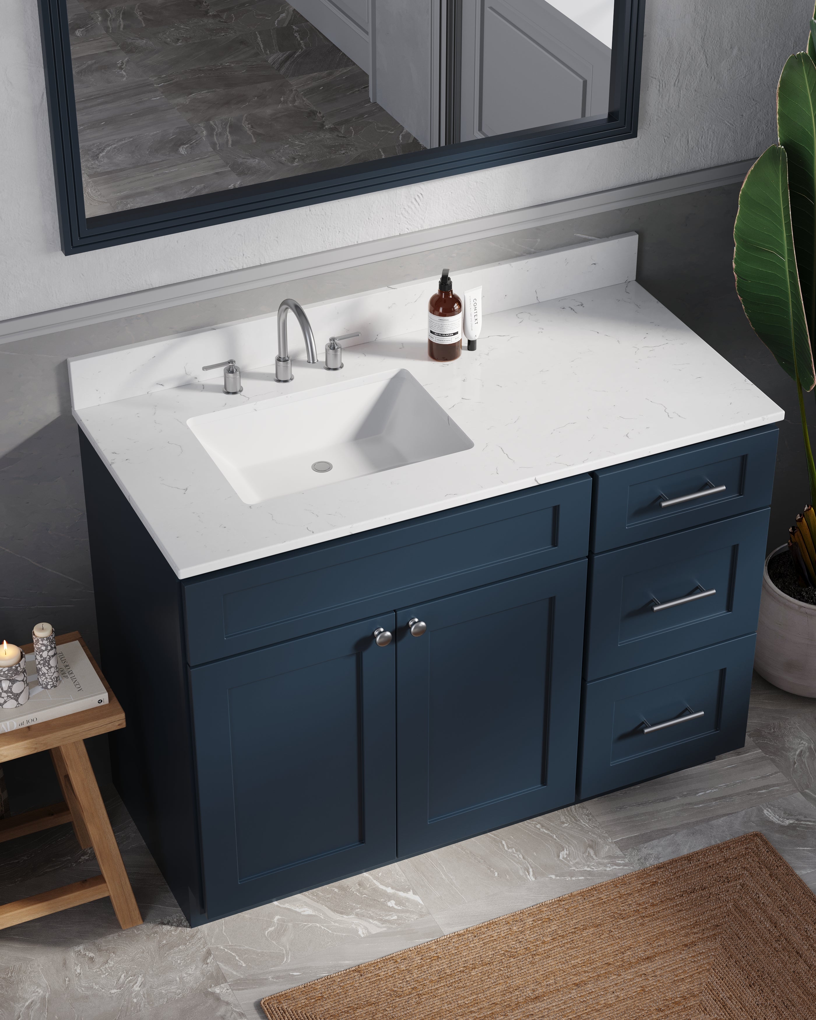 Disar 46'' Drawer Right Single Bathroom Vanity with Quartz Top