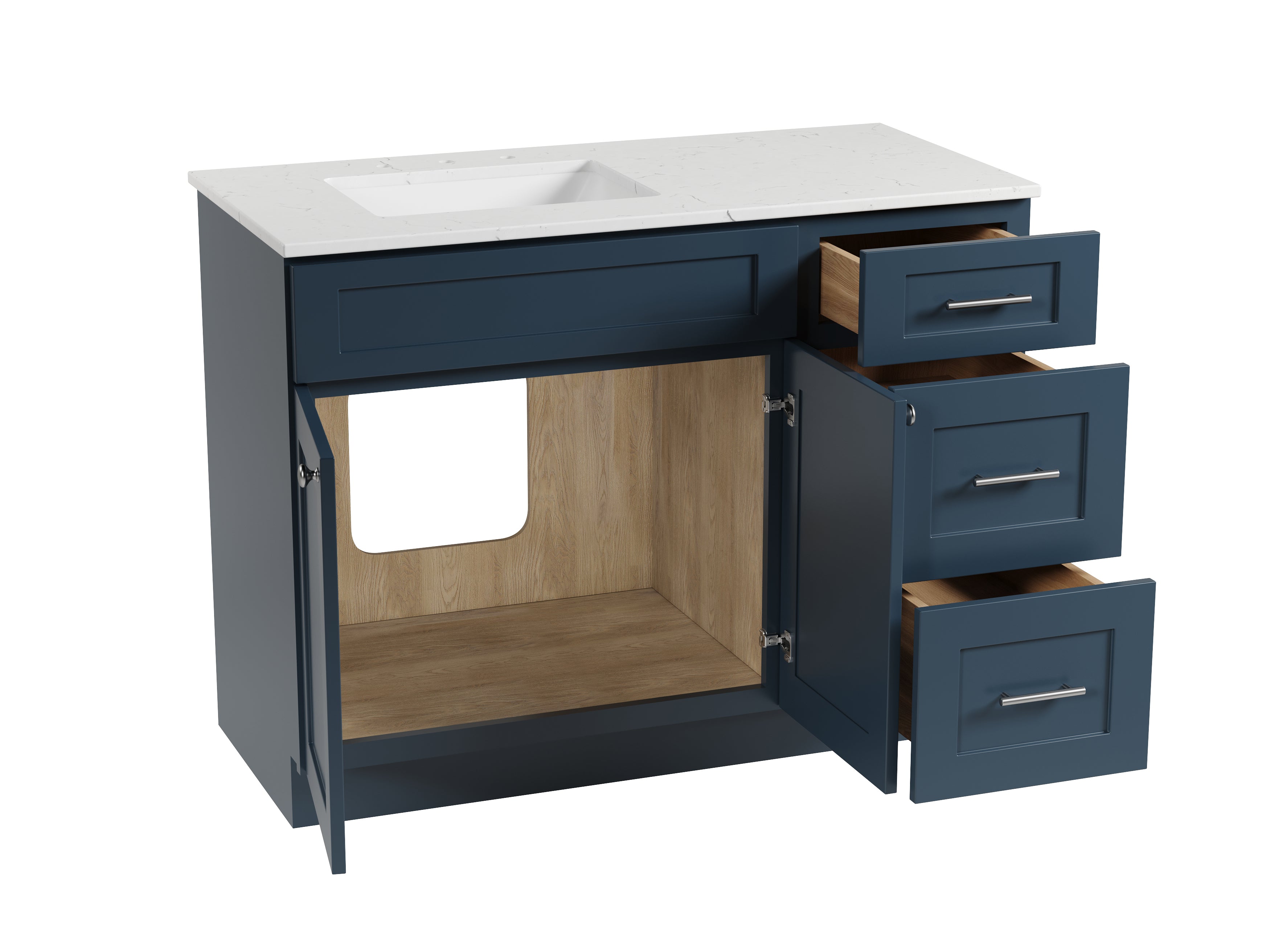 Disar 46'' Drawer Right Single Bathroom Vanity with Quartz Top