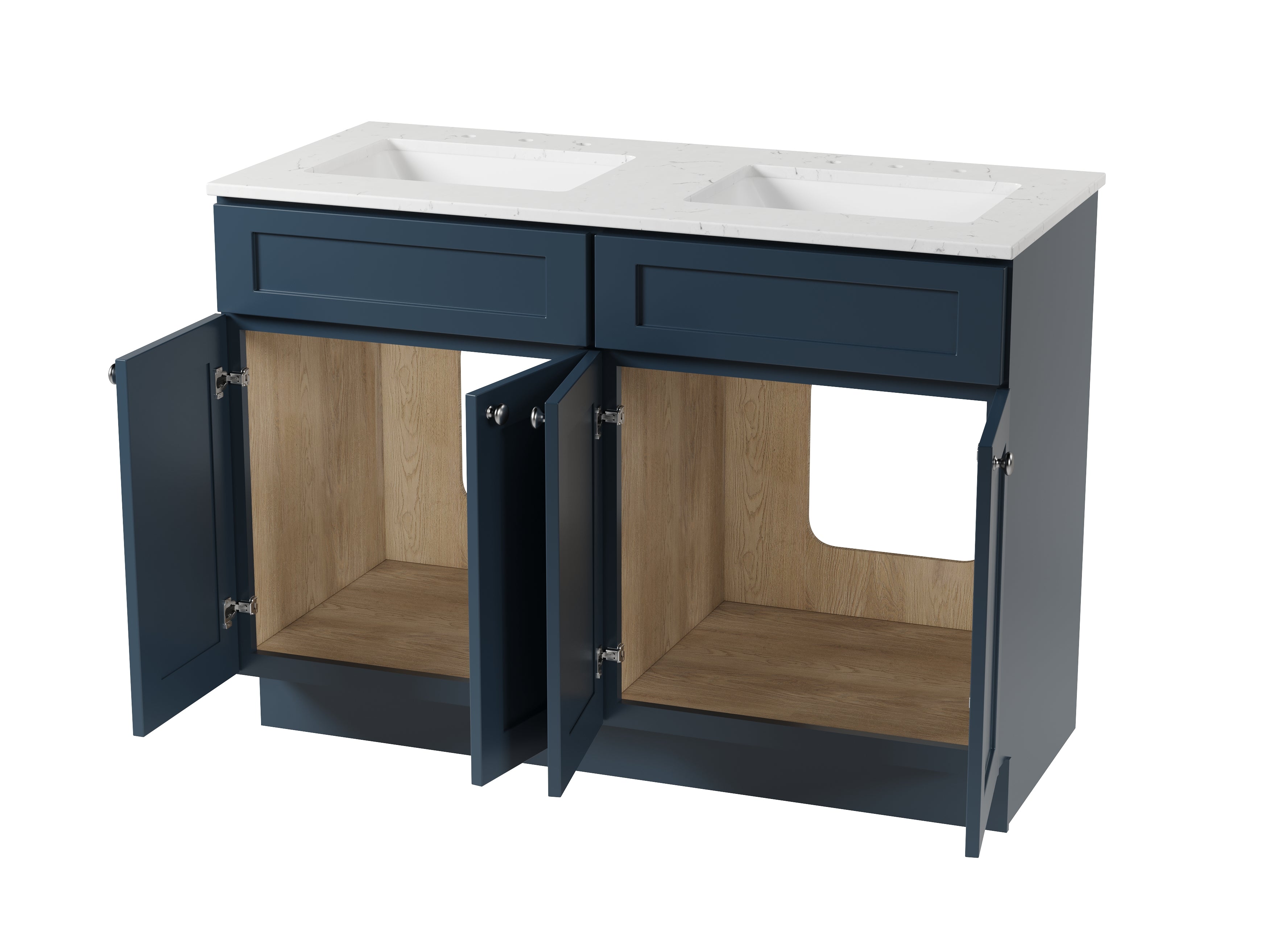 Disar 48" Double Bathroom Vanity Shaker With Carrara Quartz Top-side Splash&back Splash