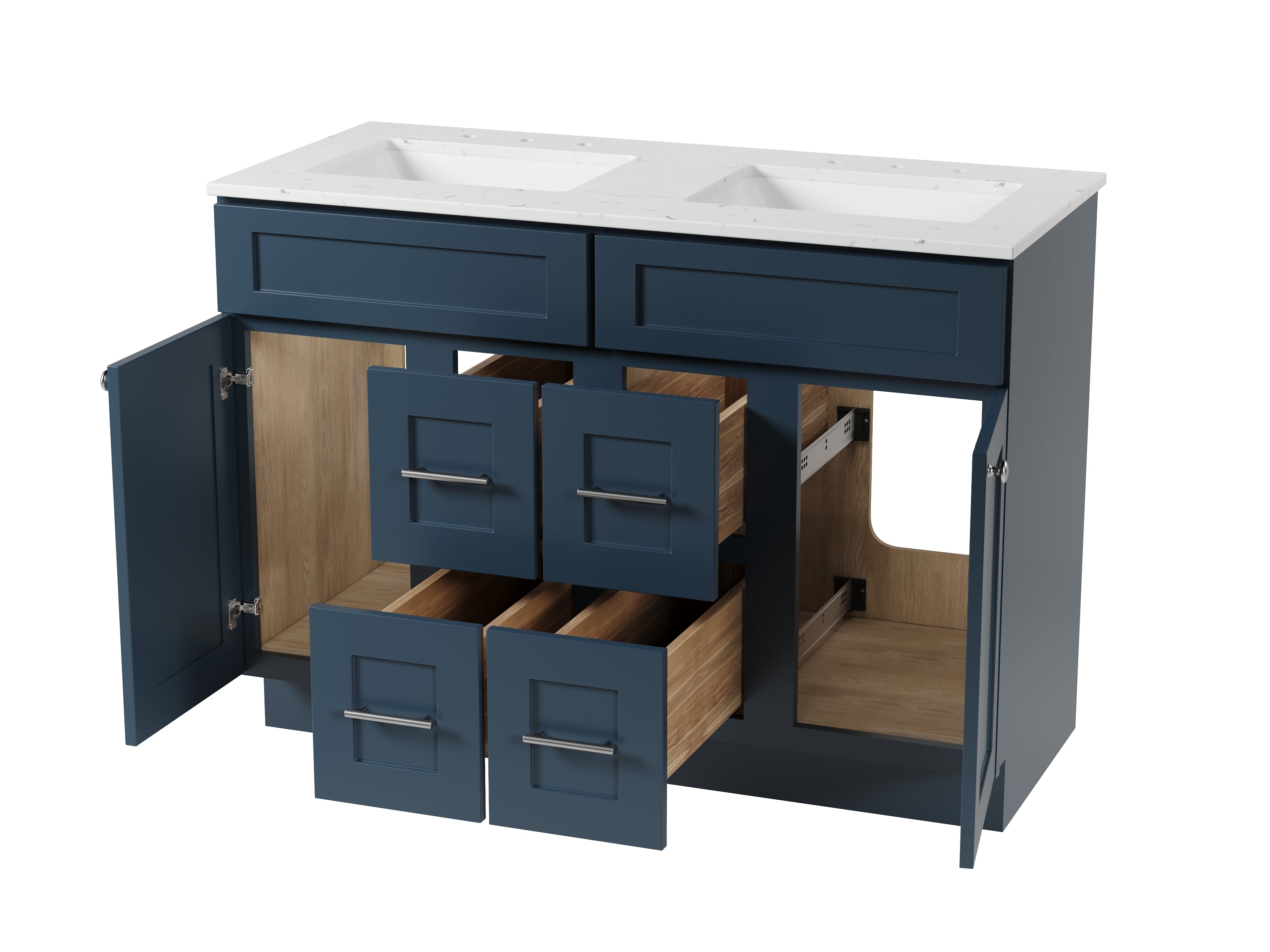 Disar 48" Double Bathroom Vanity Drawer With Carrara Quartz Top-side Splash&back Splash