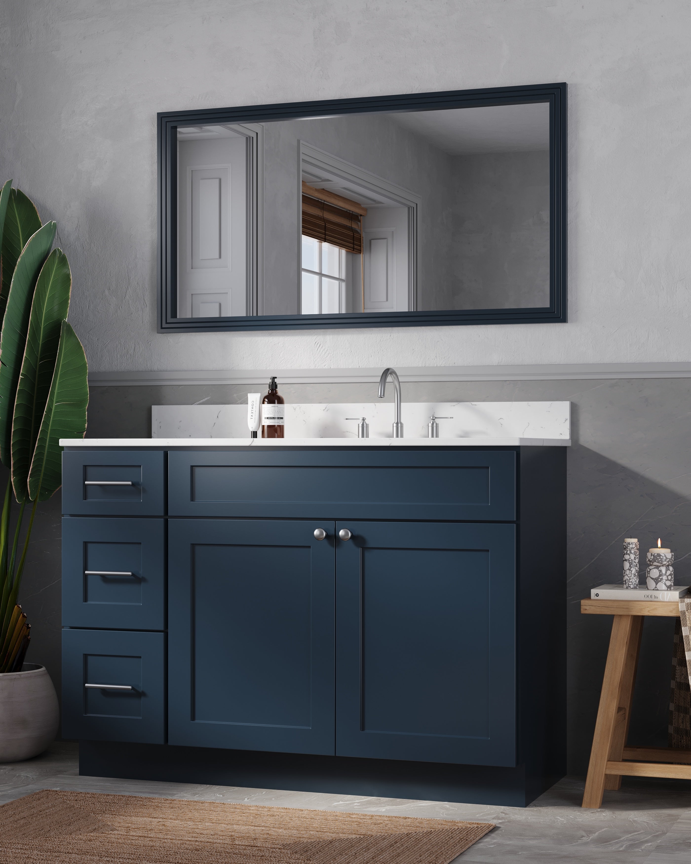 Disar 49'' Drawer Left Single Bathroom Vanity with Quartz Top