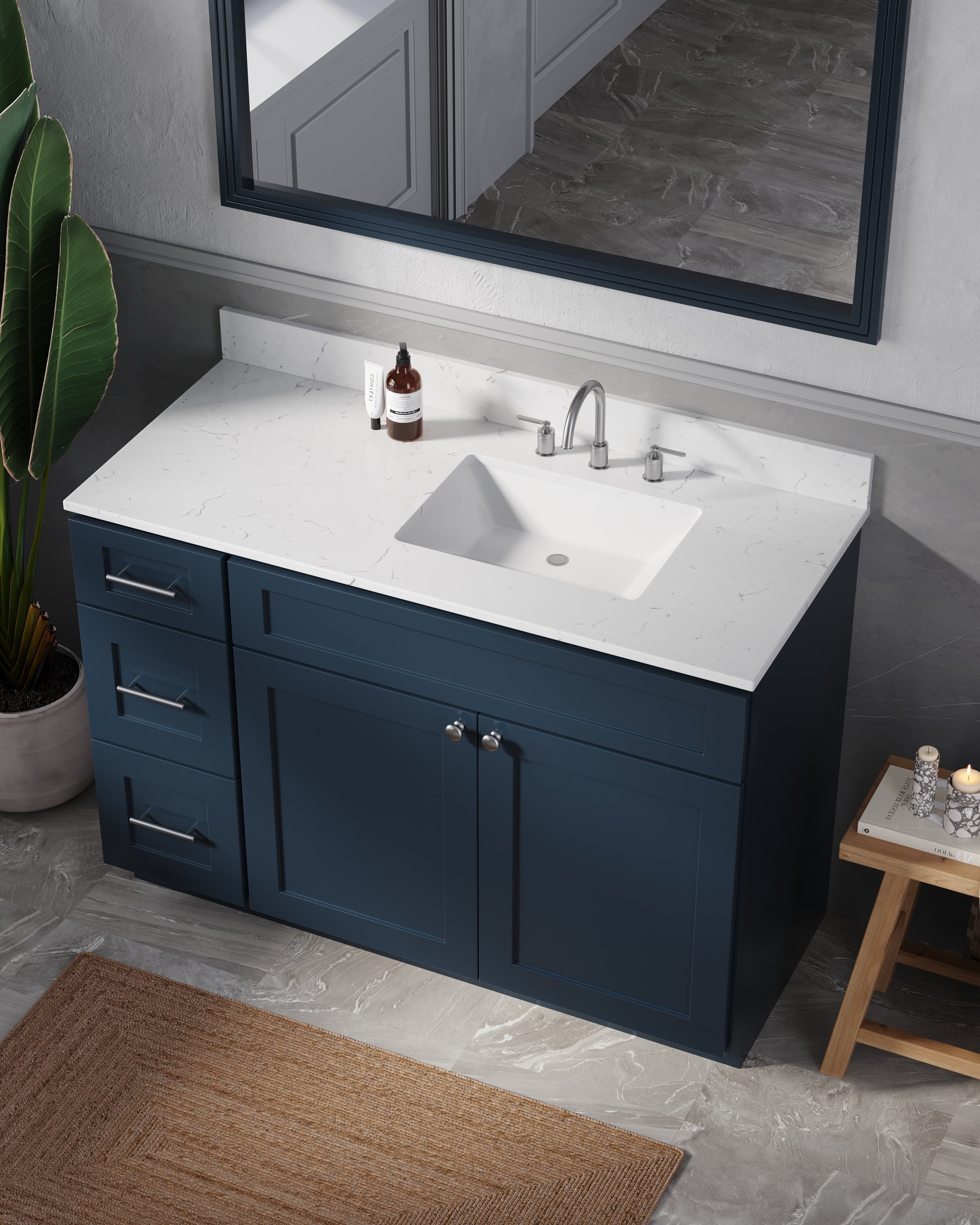 Disar 49'' Drawer Left Single Bathroom Vanity with Quartz Top