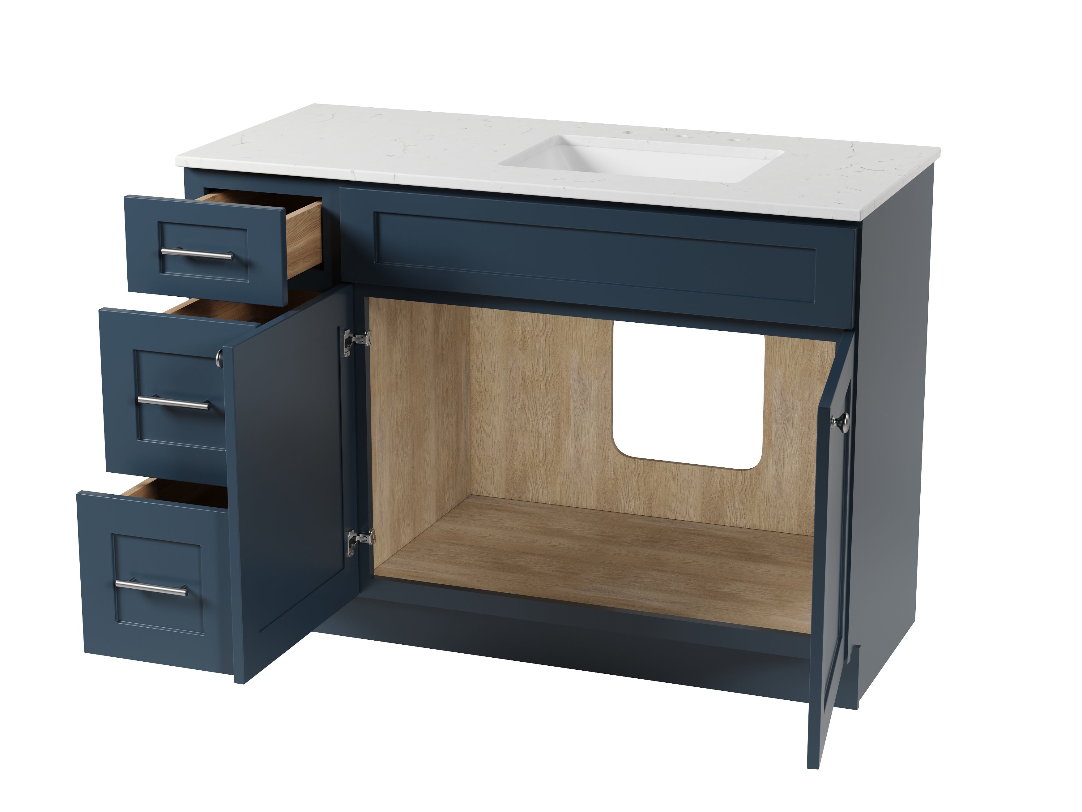 Disar 49'' Drawer Left Single Bathroom Vanity with Quartz Top