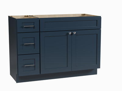 [color:Blue] 48" Single Bathroom Vanity Base with Left Drawers - Blue finish view