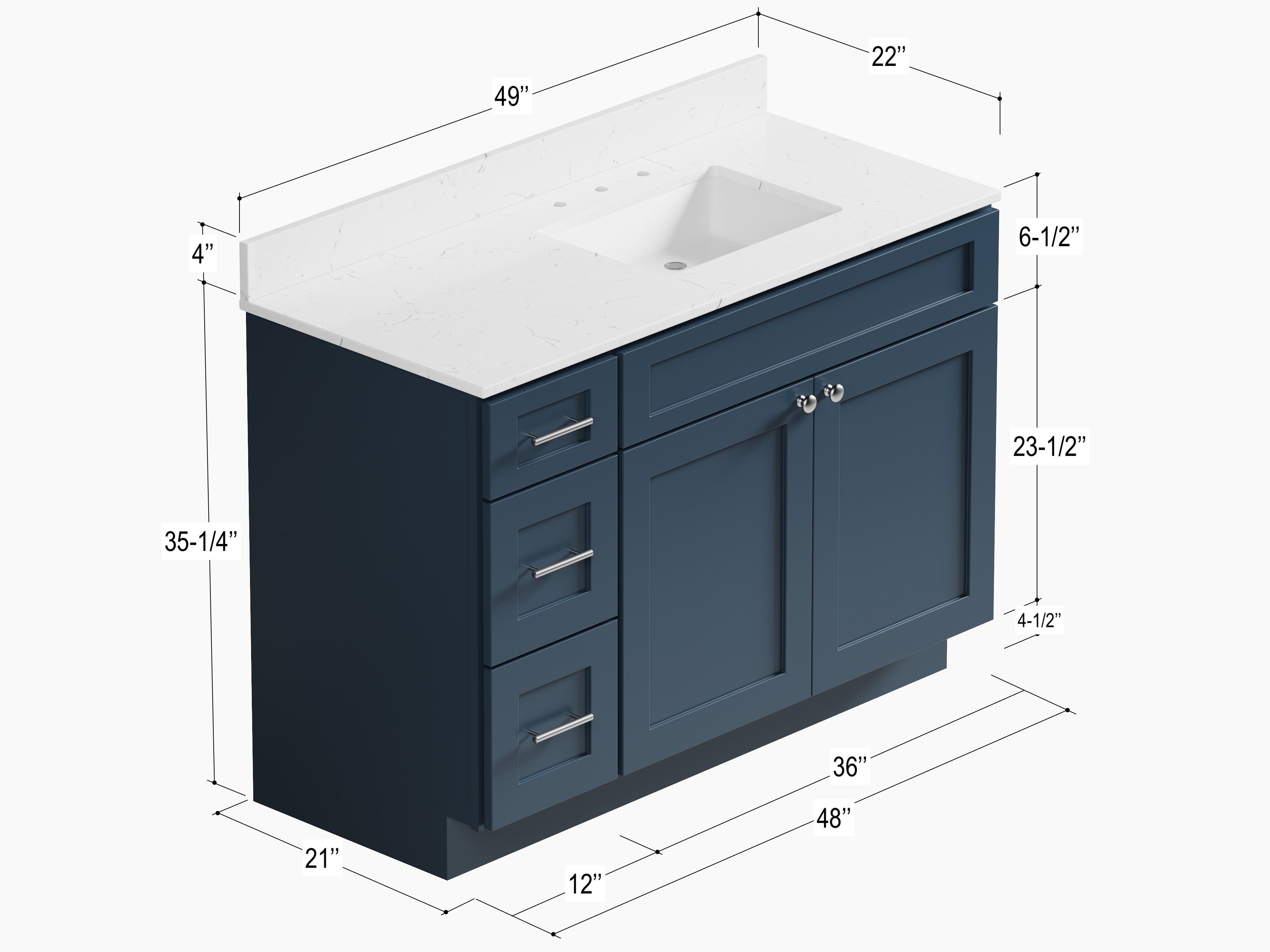 Disar 49'' Drawer Left Single Bathroom Vanity with Quartz Top