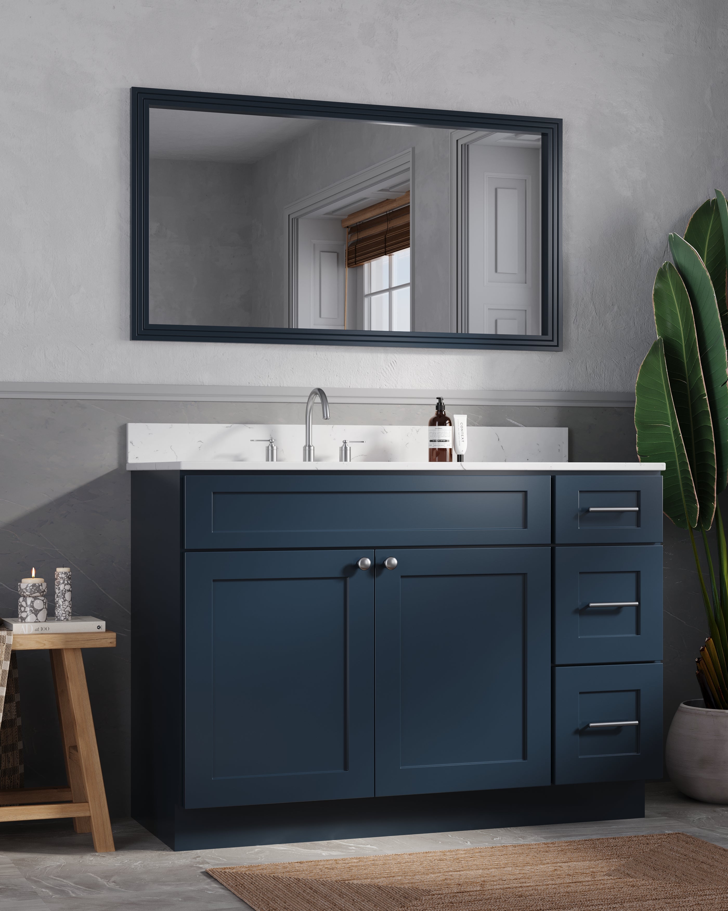 Disar 49'' Drawer Right Single Bathroom Vanity with Quartz Top