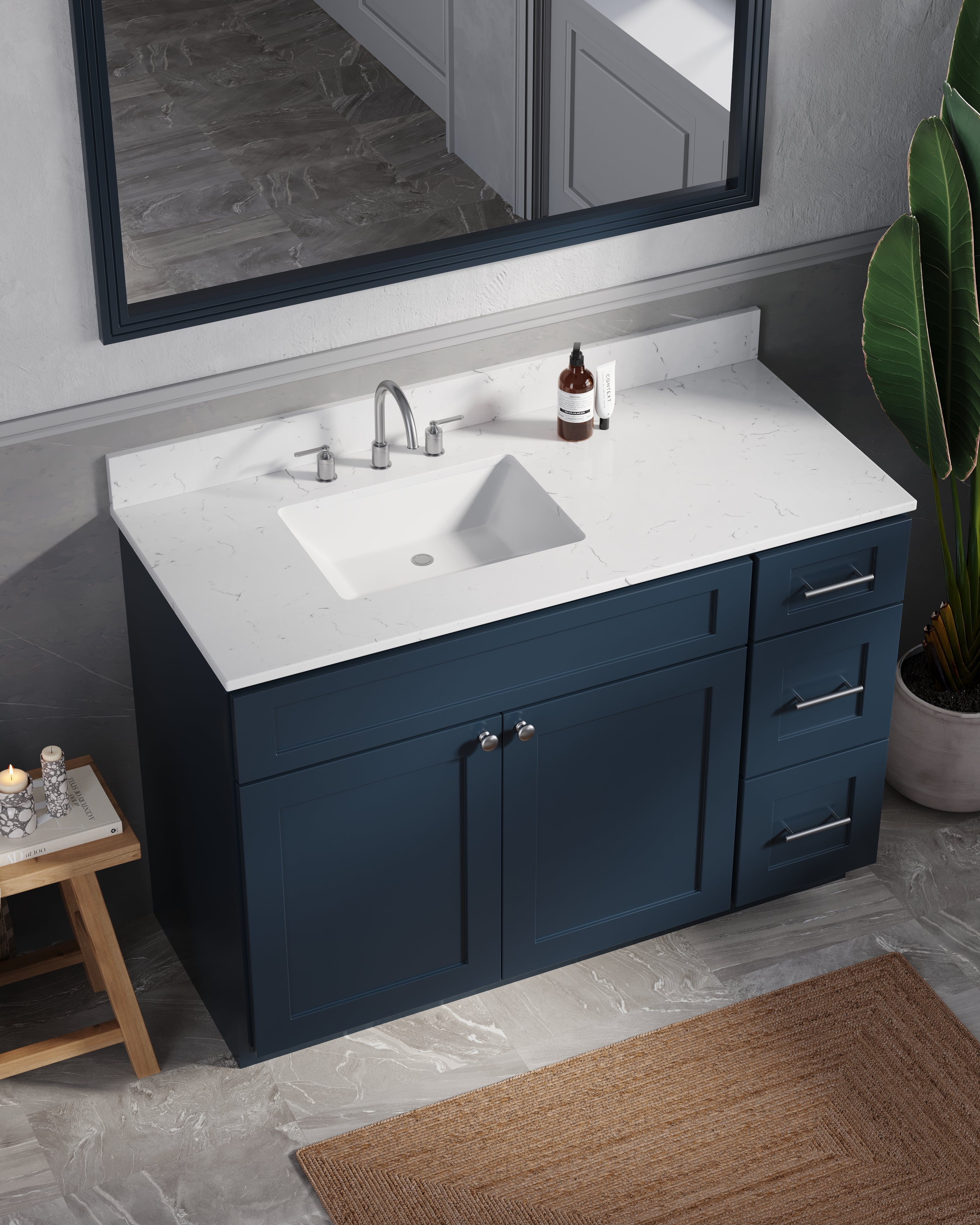 Disar 49'' Drawer Right Single Bathroom Vanity with Quartz Top