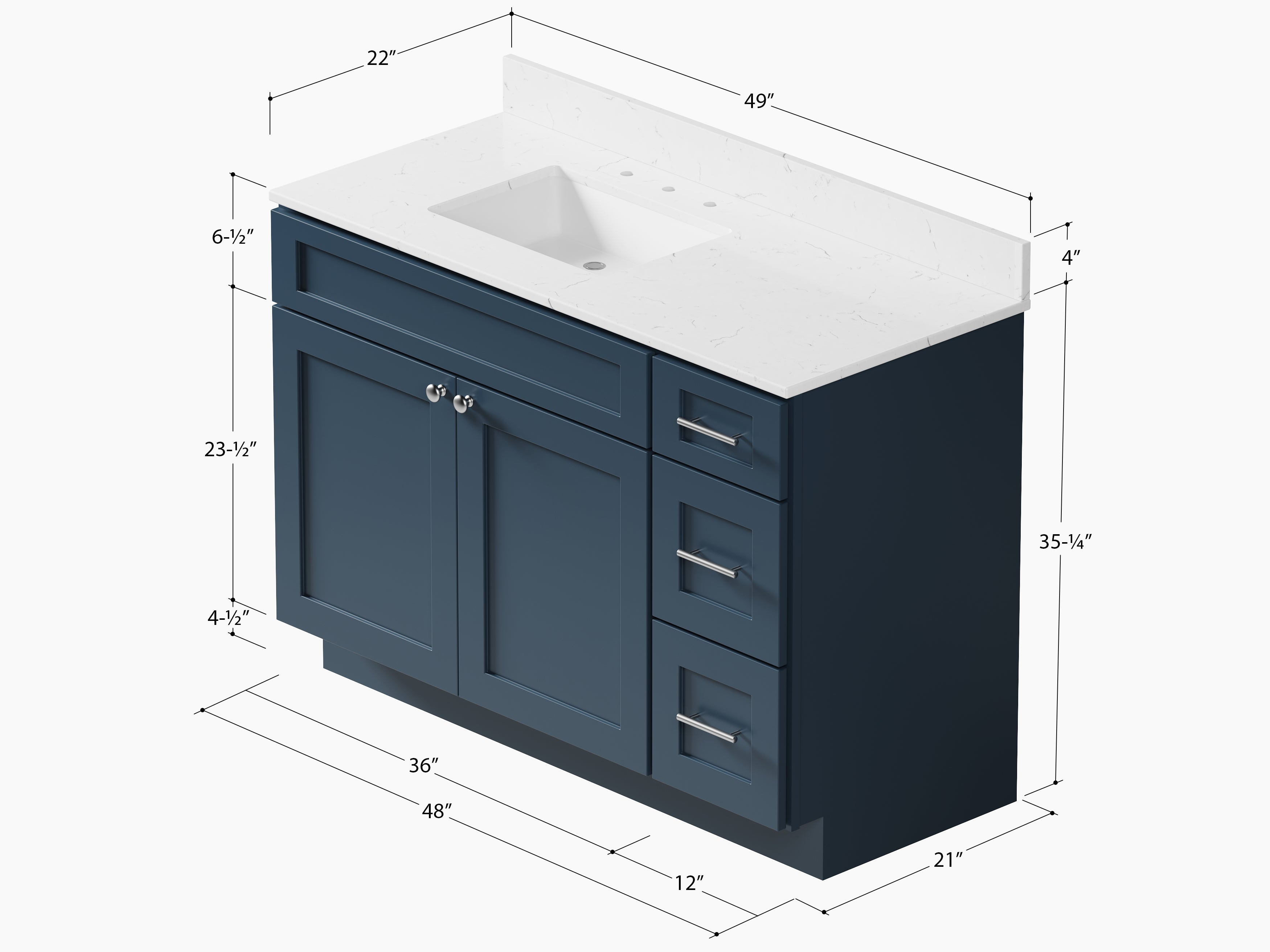 Disar 49'' Drawer Right Single Bathroom Vanity with Quartz Top