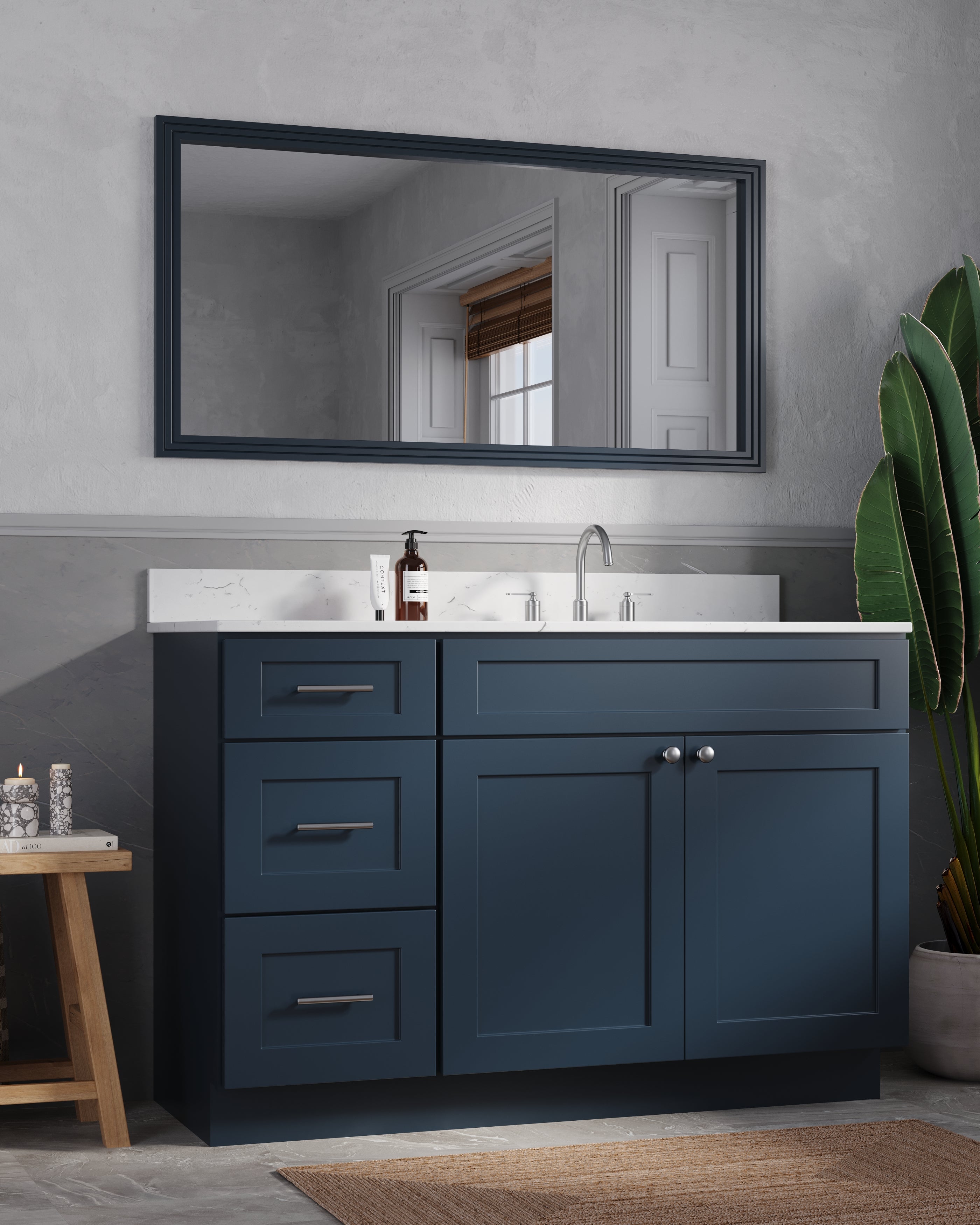 Disar 52'' Drawer Left Single Bathroom Vanity with Quartz Top