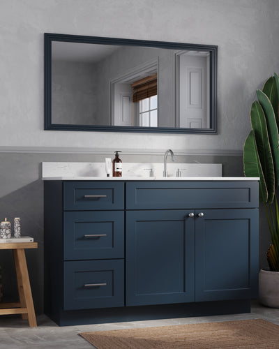 [color:Blue] 52'' Left Drawer Single Bathroom Vanity with Quartz Top - Blue finish view