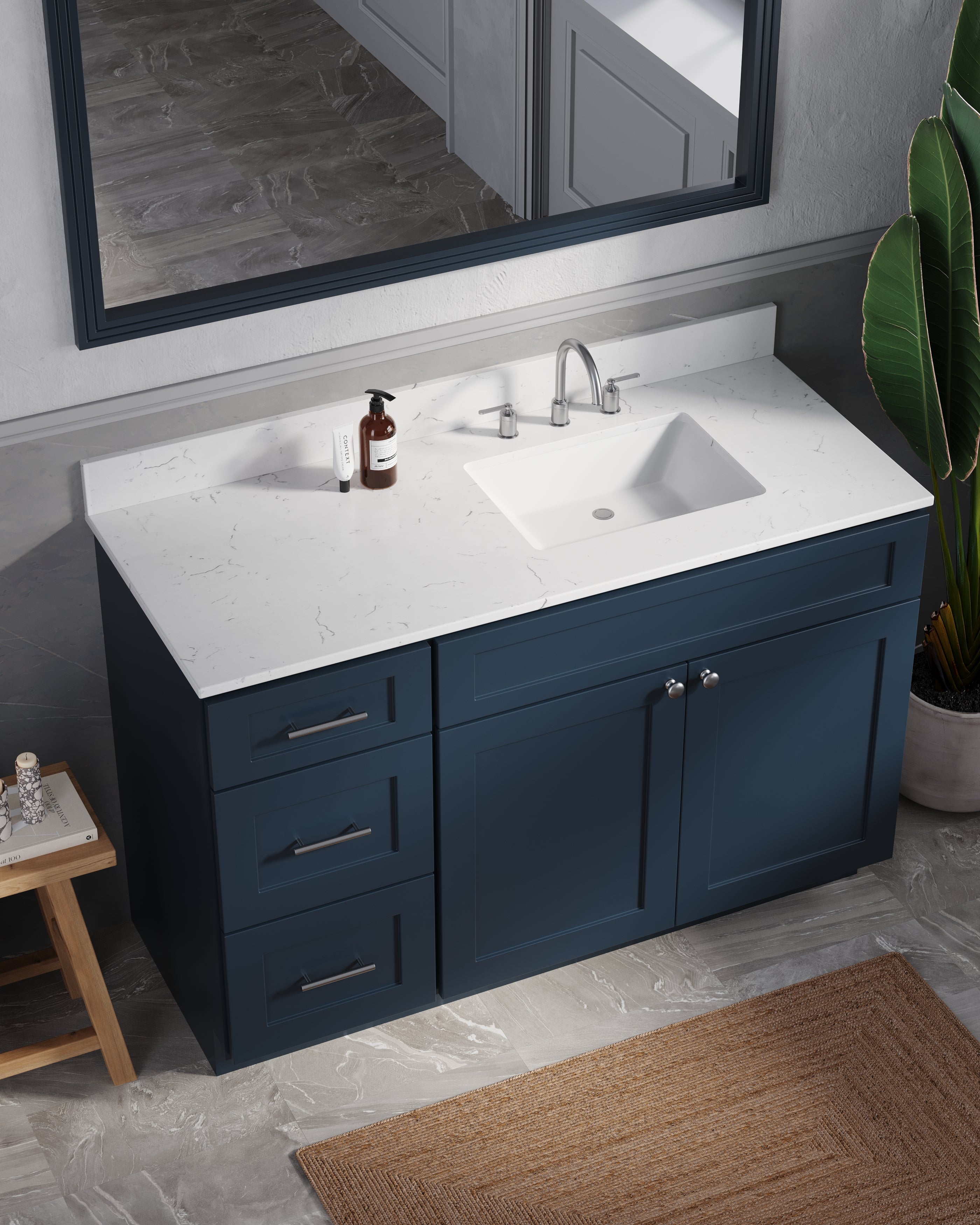 Disar 52'' Drawer Left Single Bathroom Vanity with Quartz Top