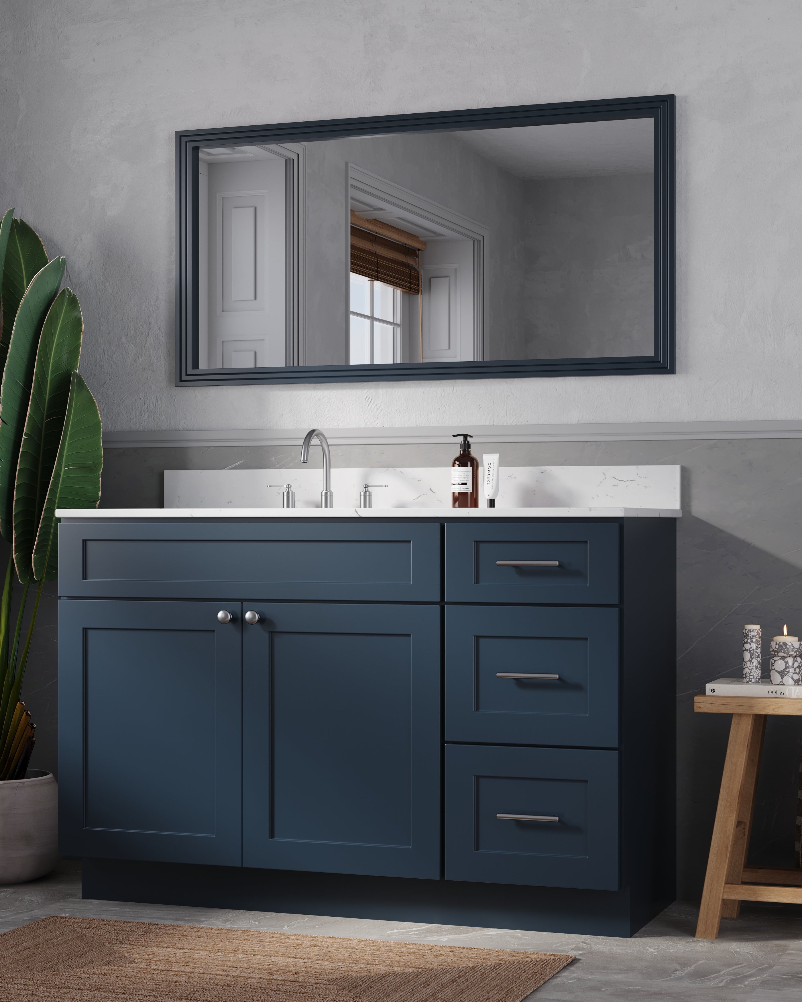 Disar 52'' Drawer Right  Single Bathroom Vanity with Quartz Top