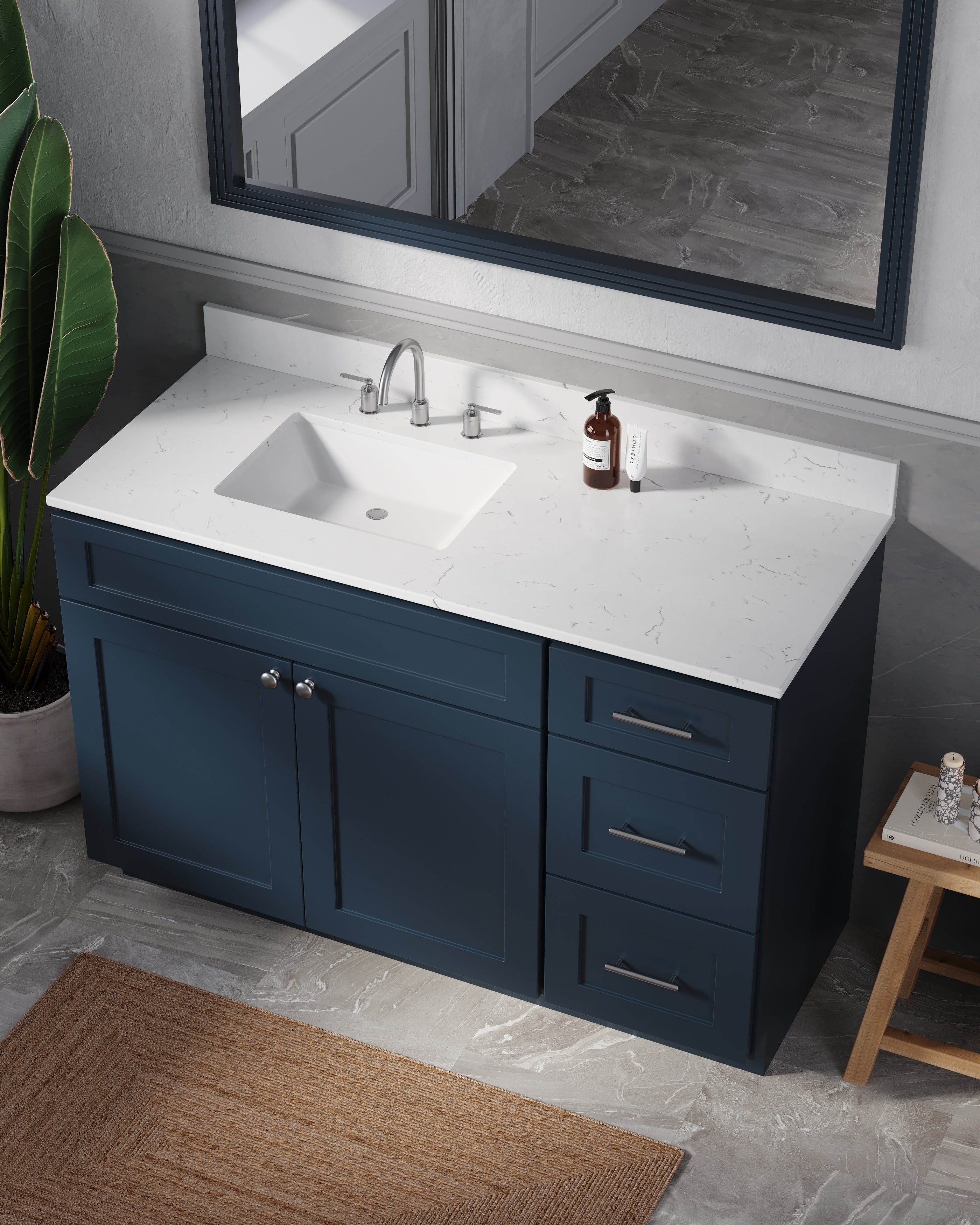 Disar 52'' Drawer Right  Single Bathroom Vanity with Quartz Top