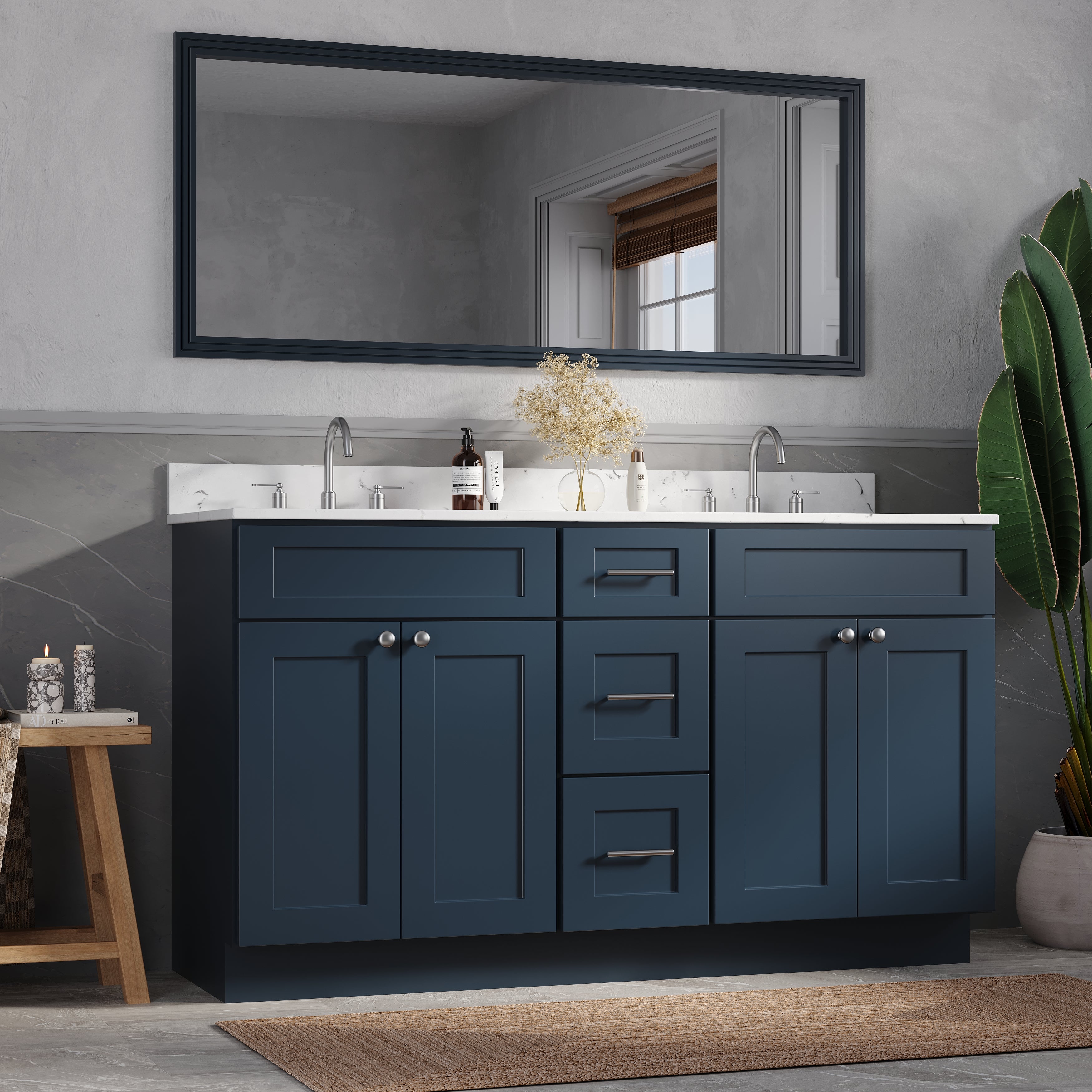 61'' Double Bathroom Vanity with Carrara Quartz Top