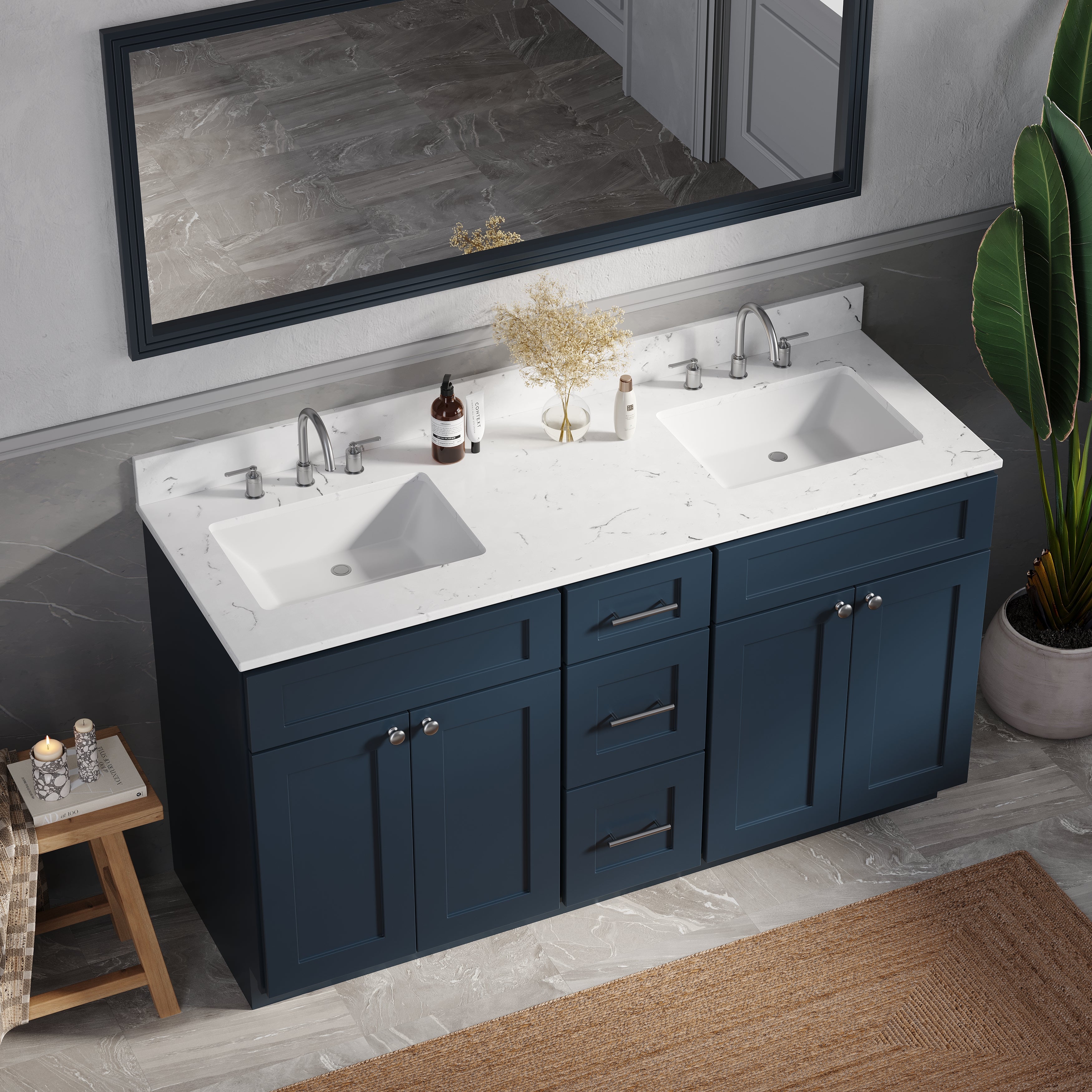 61'' Double Bathroom Vanity with Carrara Quartz Top