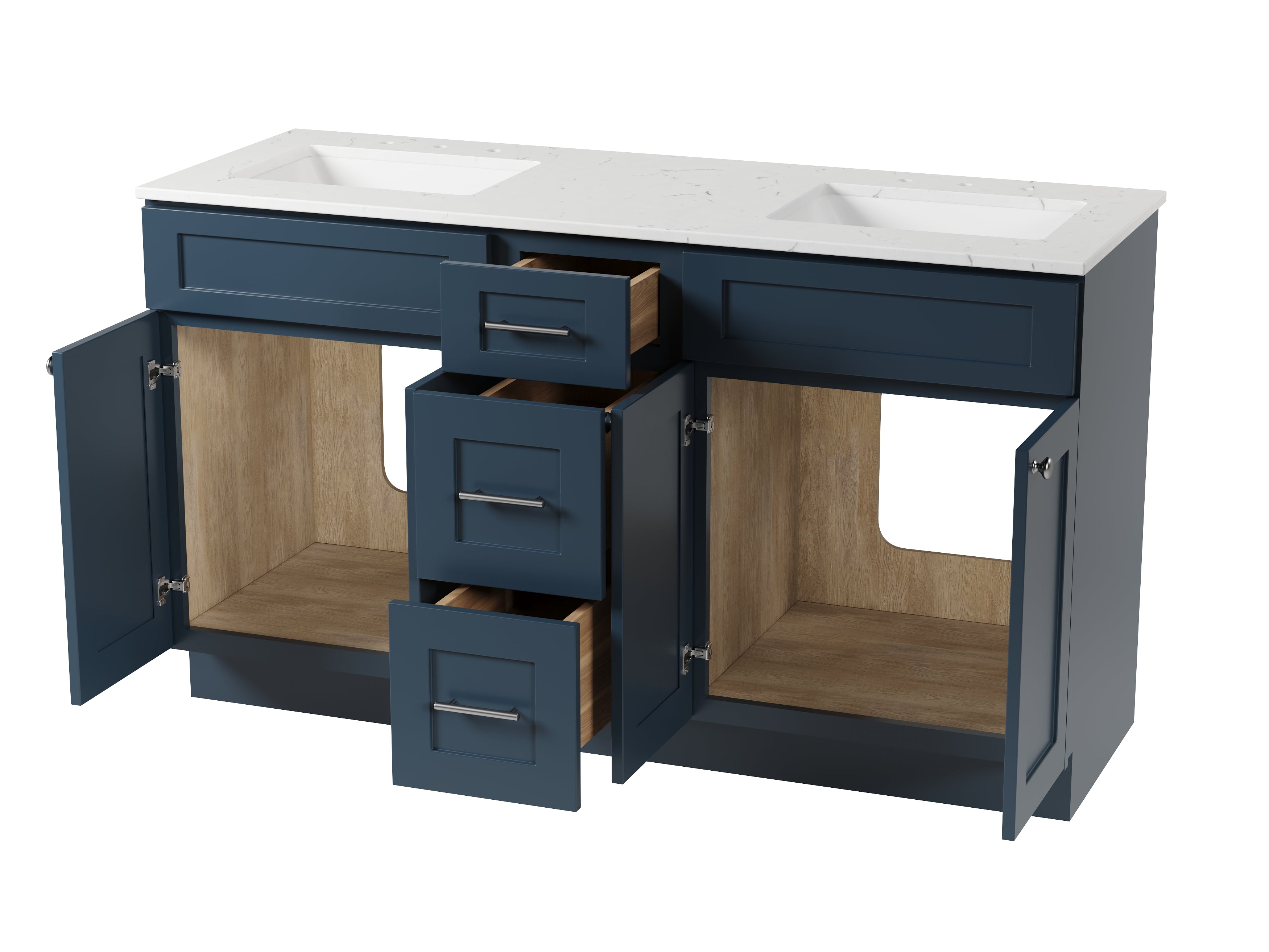 61'' Double Bathroom Vanity with Carrara Quartz Top