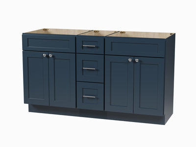 [color:Blue] 60" Double Bathroom Vanity Base Only - Blue finish view