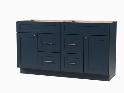 [color:Blue] 60'' Double Bathroom Vanity With Drawer, Base Only - Blue finish view