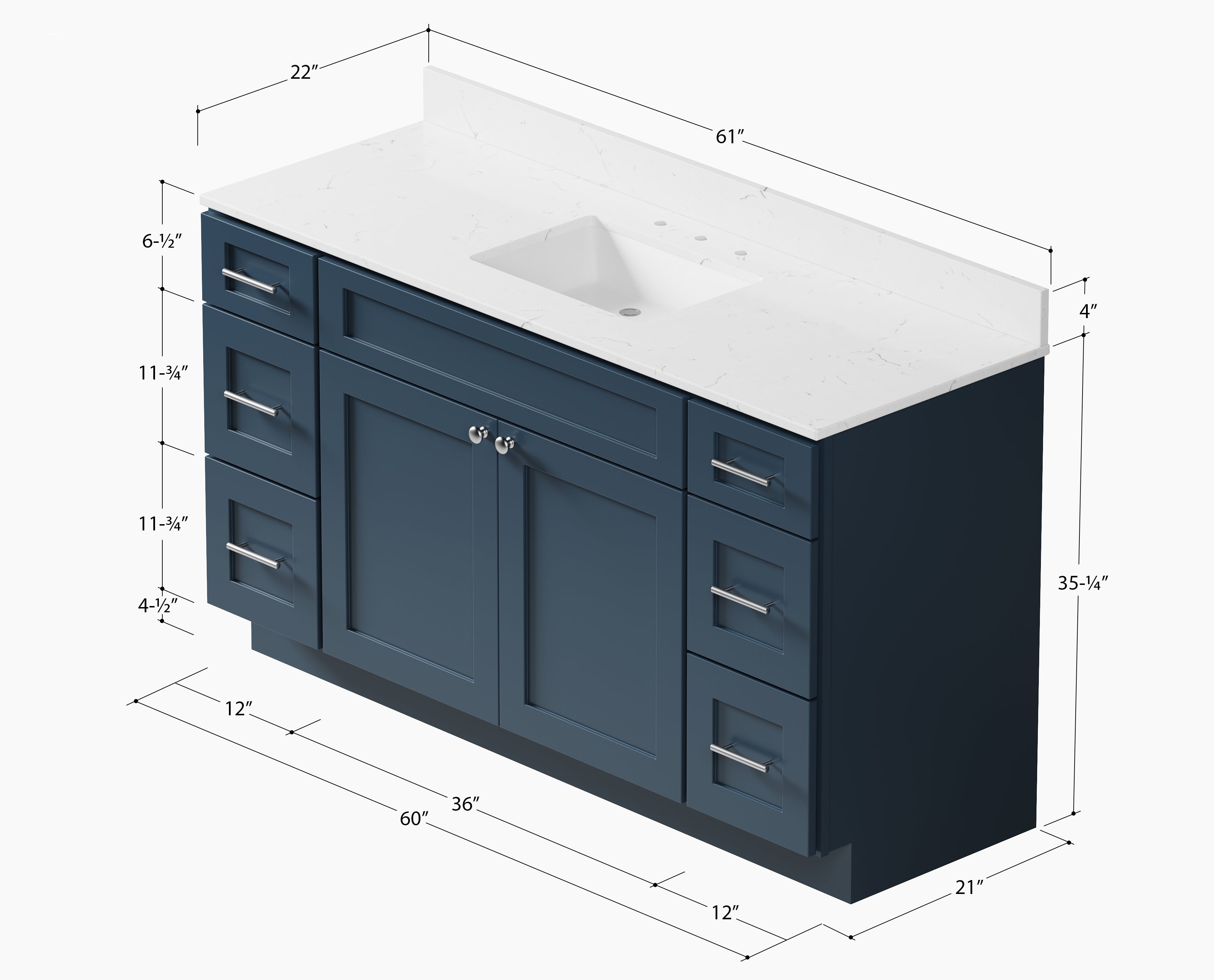 61'' Single Bathroom Vanity with Carrara Quartz Top