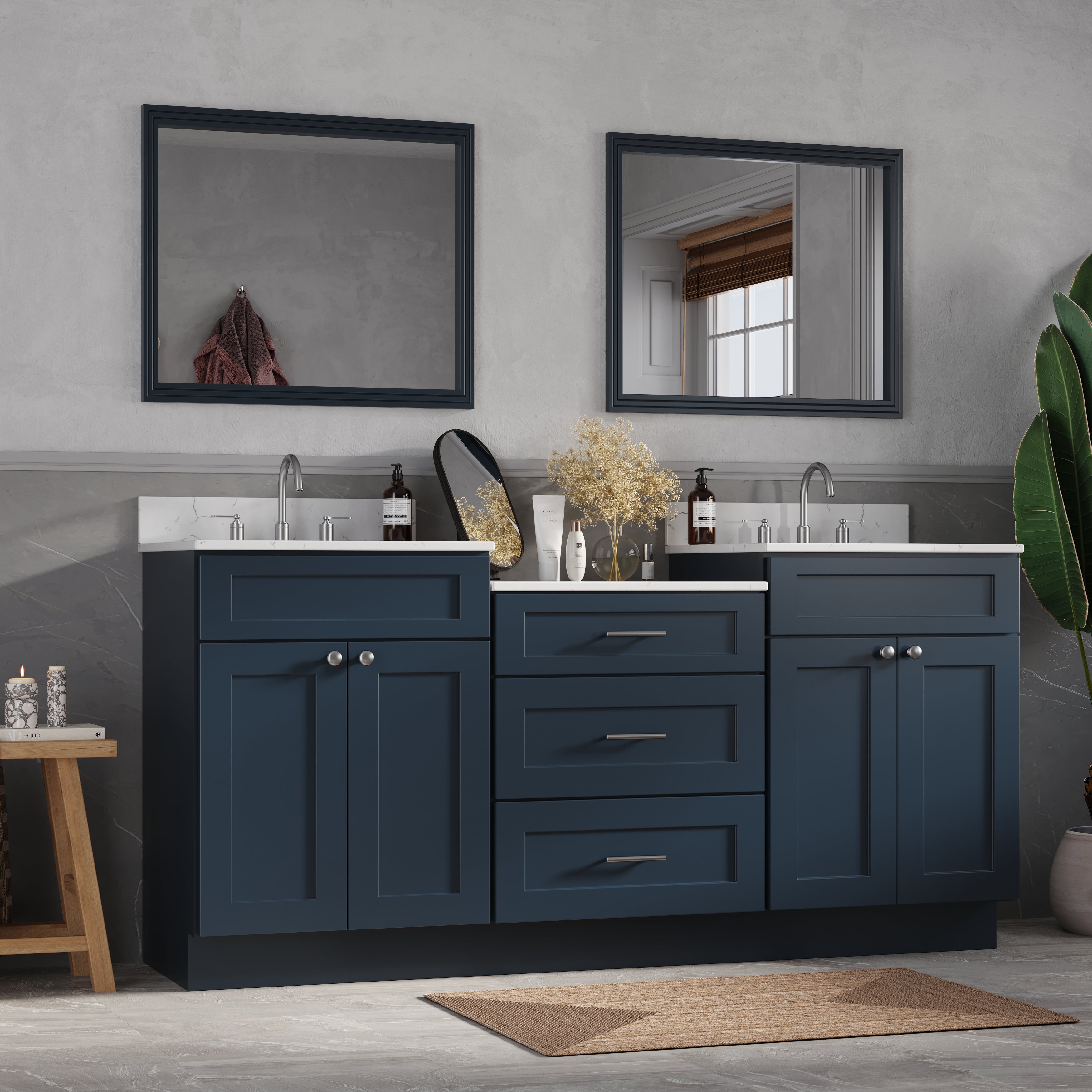 72'' Double Bathroom Vanity Cabinet Shaker Dovetail Solid Wood Drawer Carrara Quartz Top