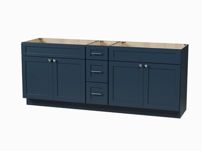 [color:Blue] 84" Double Bathroom Vanity Base Only - Blue finish view