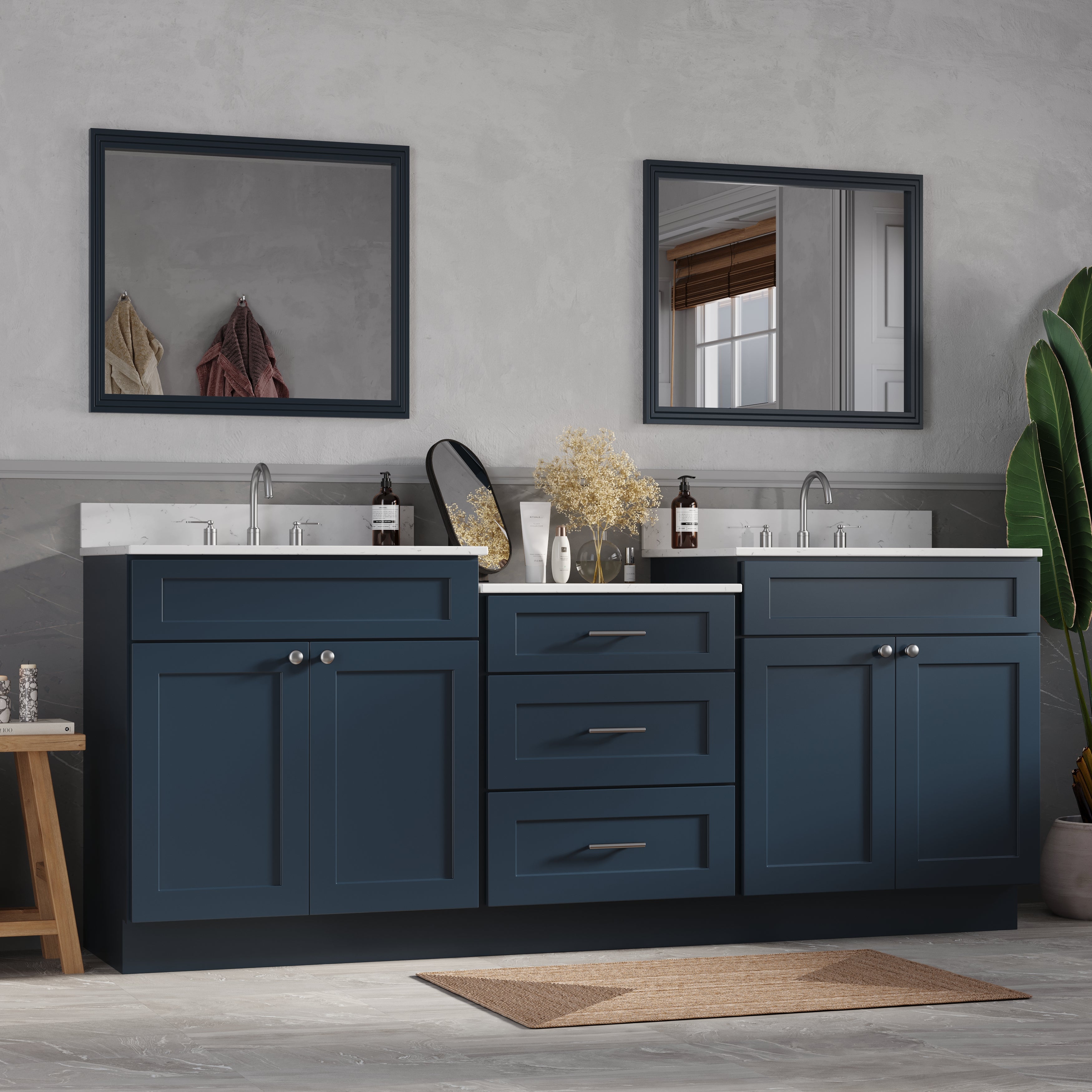 84'' Double Bathroom Vanity Cabinet Shaker Dovetail Solid Wood Drawer Carrara Quartz Top