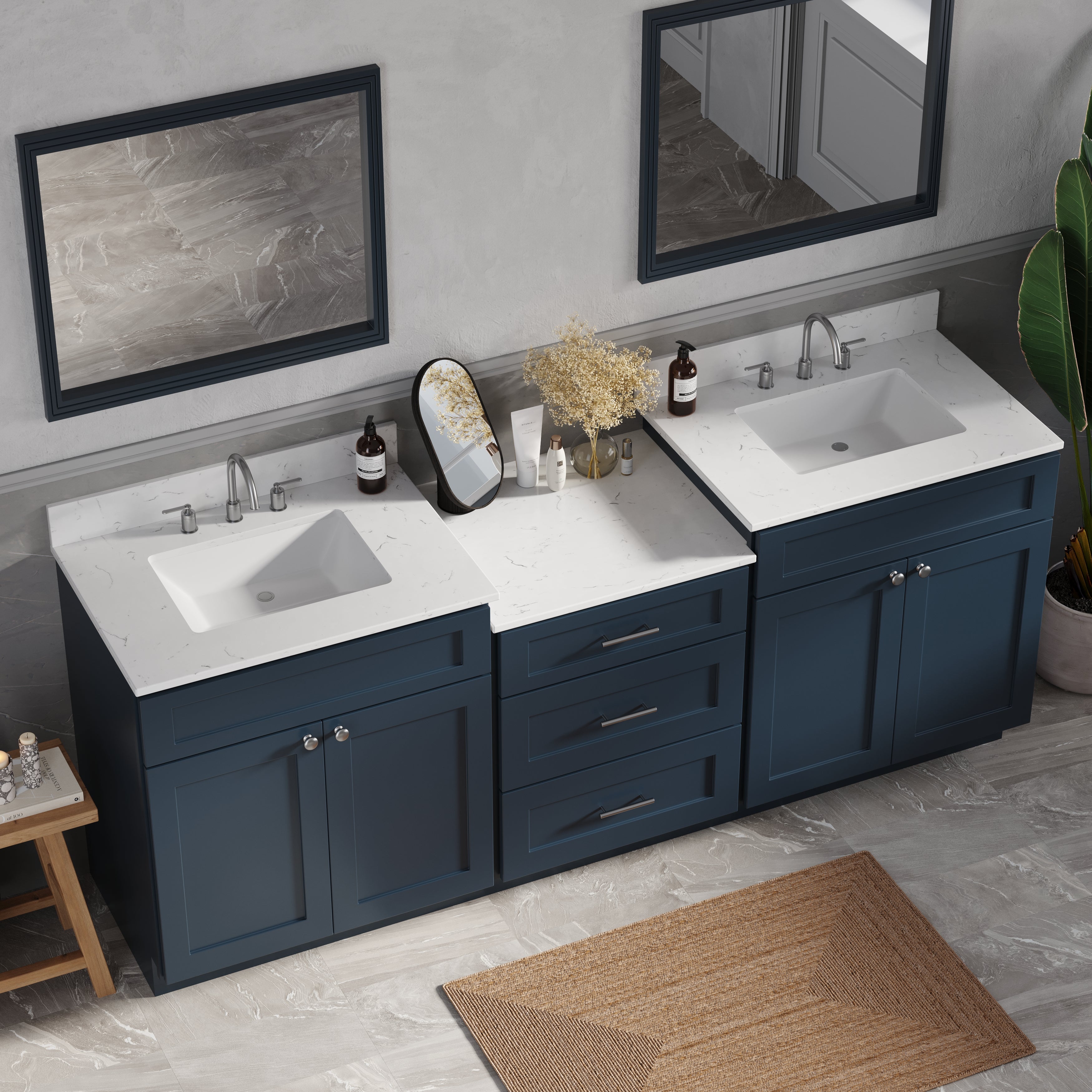 84'' Double Bathroom Vanity Cabinet Shaker Dovetail Solid Wood Drawer Carrara Quartz Top