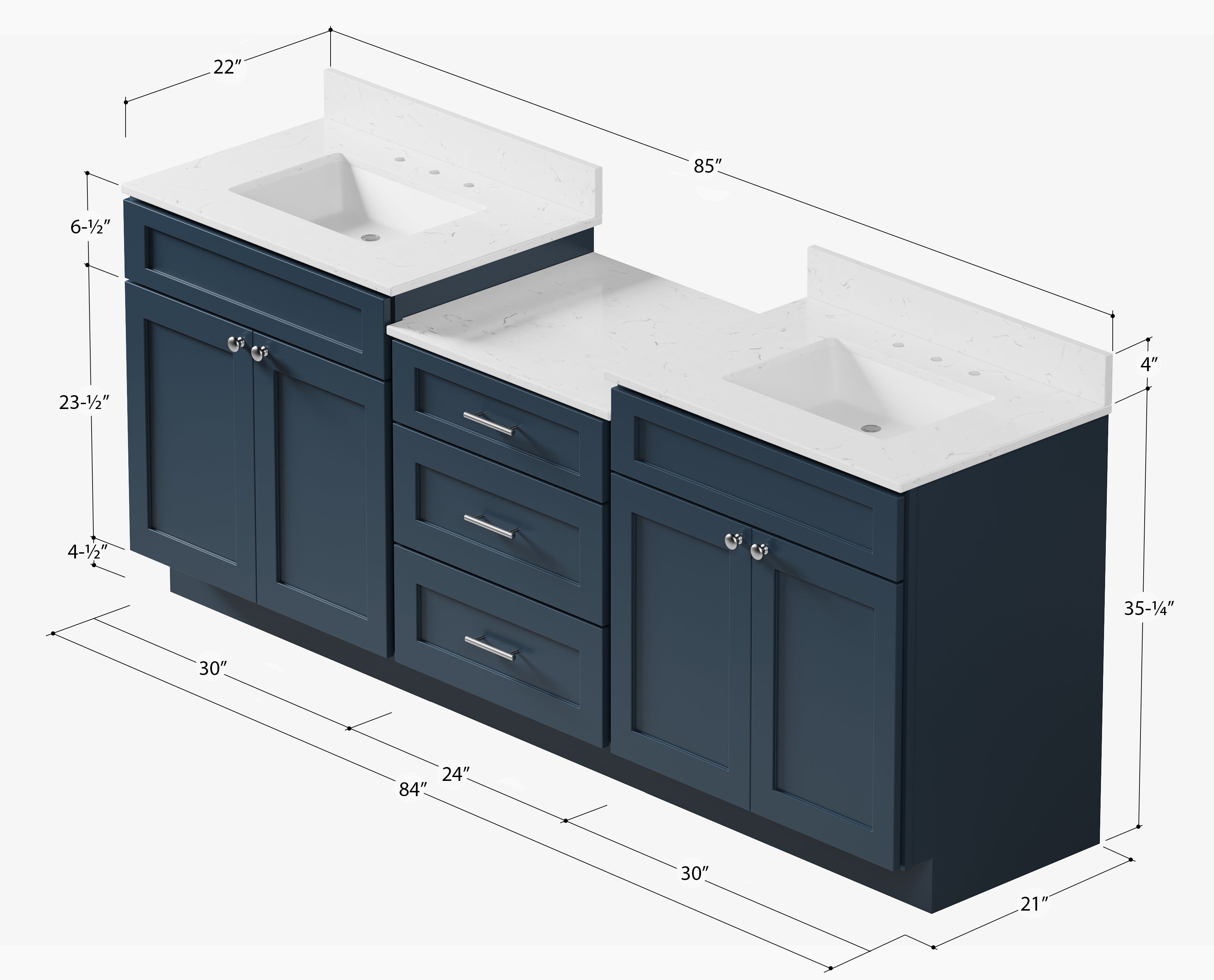 84'' Double Bathroom Vanity Cabinet Shaker Dovetail Solid Wood Drawer Carrara Quartz Top