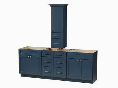 [color:Blue] 90' Double Bathroom Vanity With Countertop Tall Cabinet, Base Only - Blue finish view