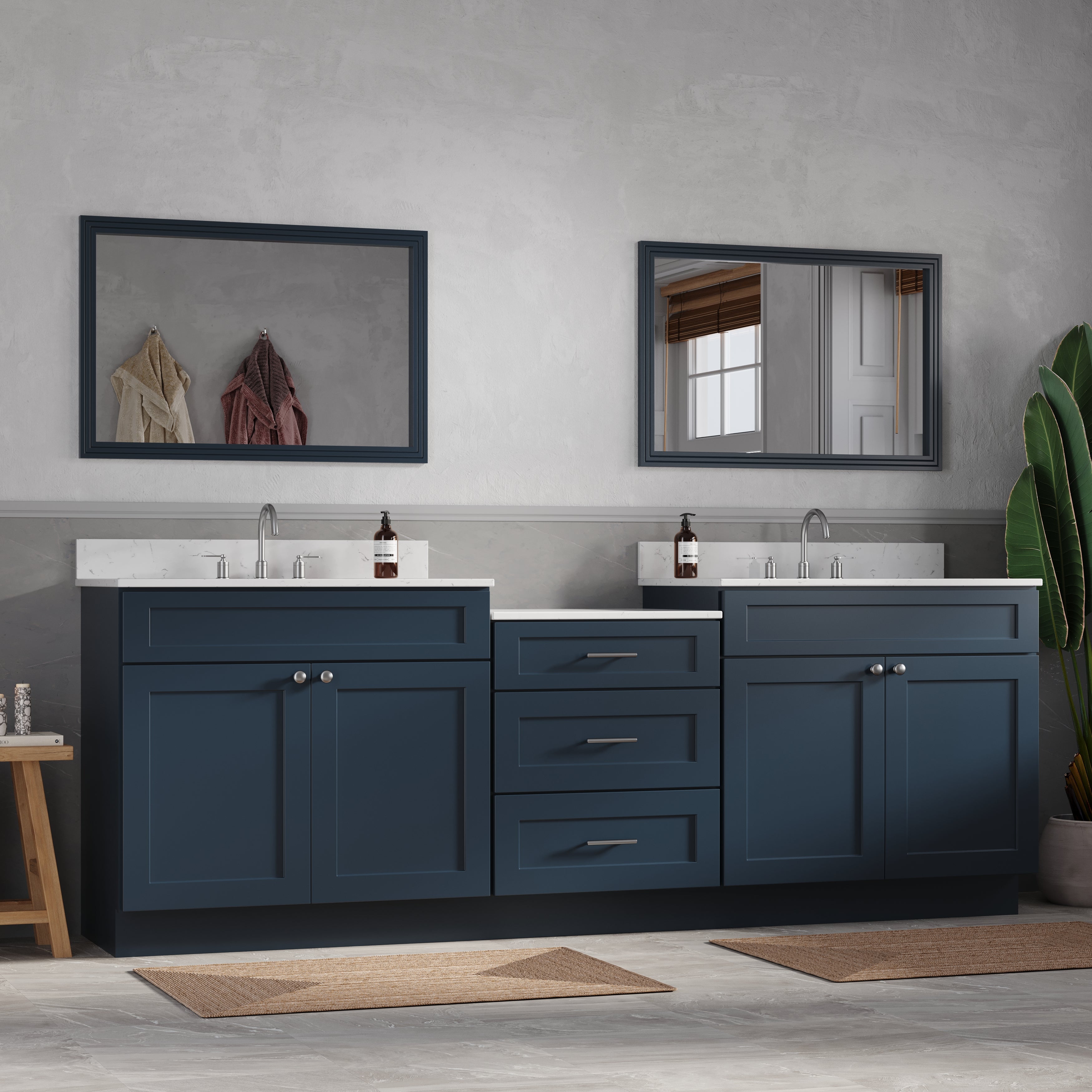 96'' Double Bathroom Vanity Cabinet Shaker Dovetail Solid Wood Drawer Carrara Quartz Top