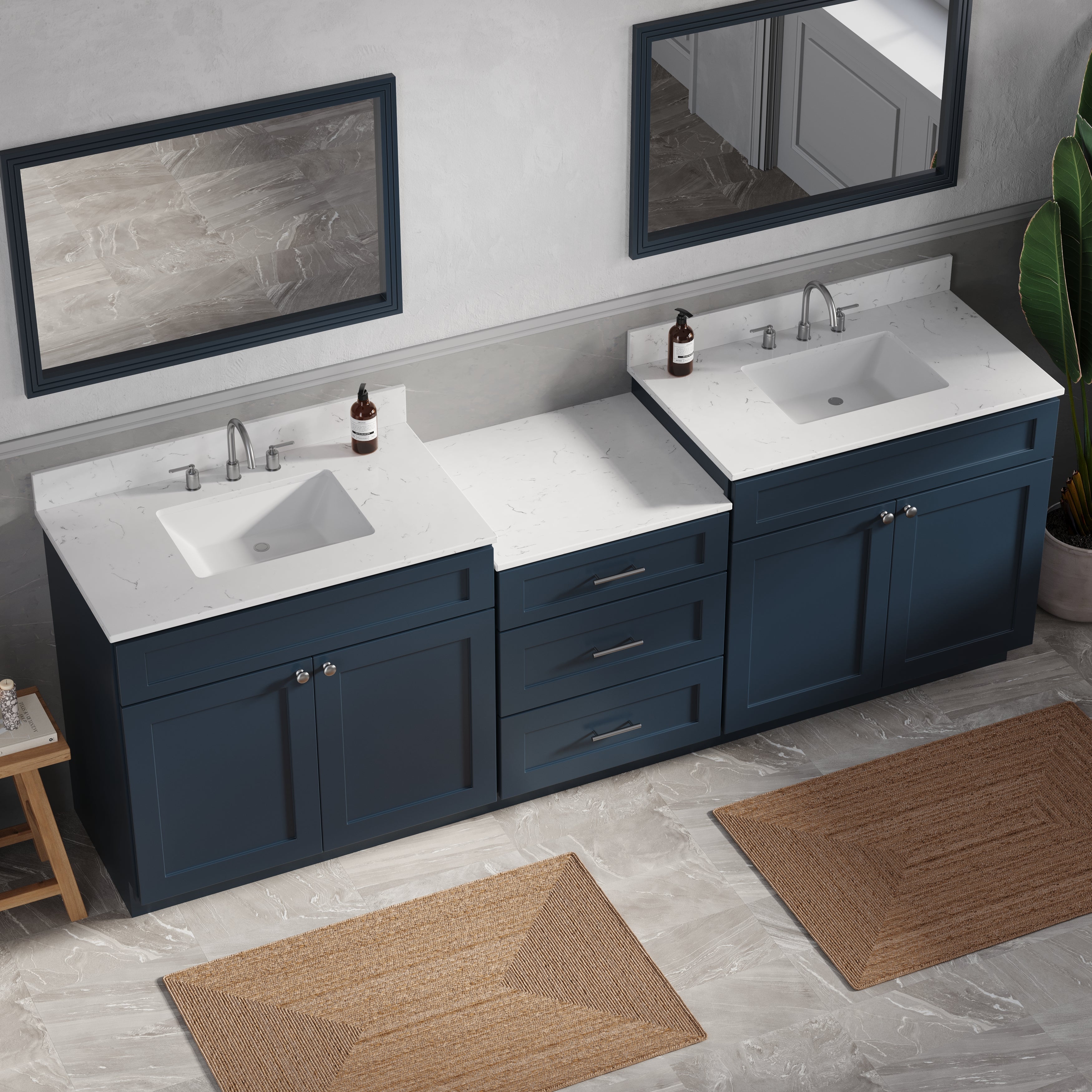 96'' Double Bathroom Vanity Cabinet Shaker Dovetail Solid Wood Drawer Carrara Quartz Top