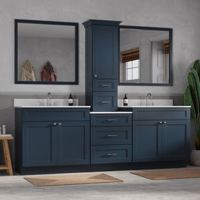 96'' Double Bathroom Vanity With Counter Top Tall Cabinet Shaker Dovetail Solid Wood Drawer Carrara Quartz Top