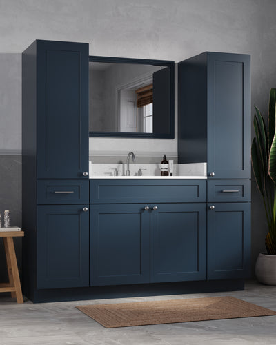 [color:Blue] 66'' Single Bathroom Vanity With Linen Tall Cabinet Shaker, Quartz Top - Blue finish view