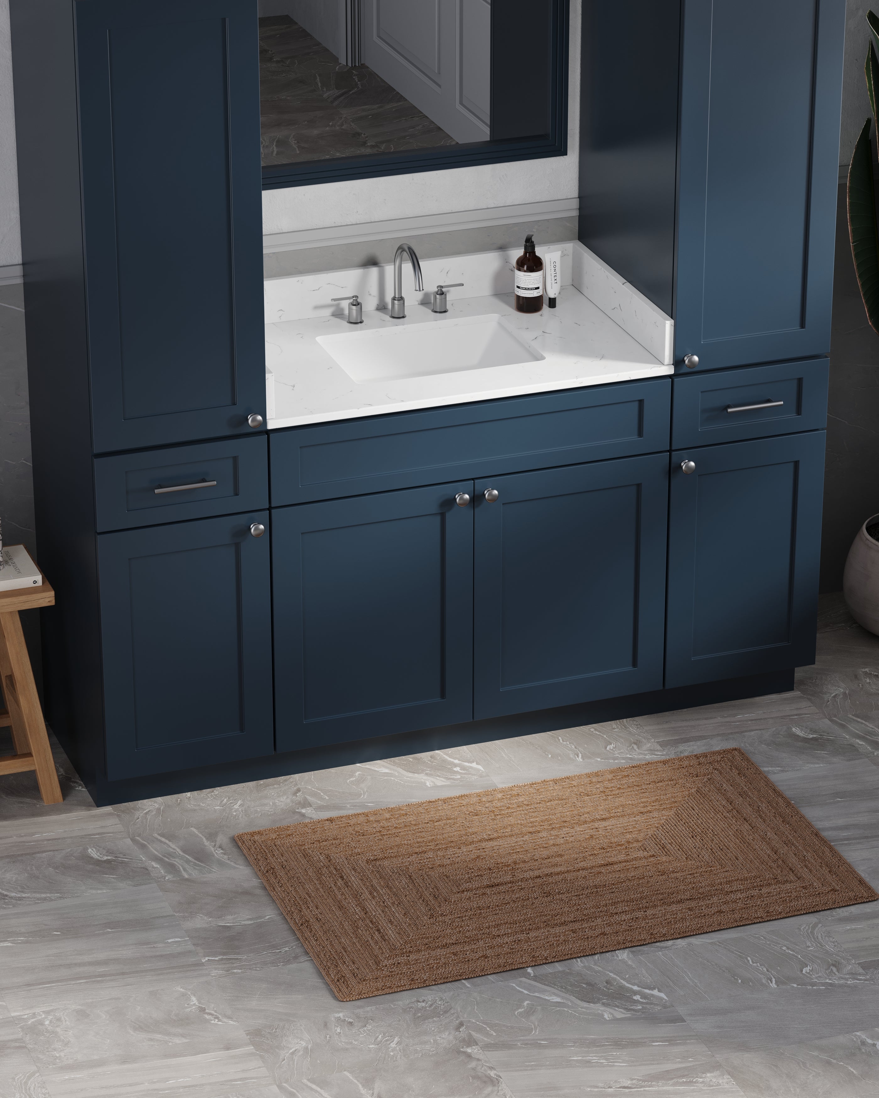 Disar 66'' Single Bathroom Vanity With Linen Tall Cabinet Shaker Dovetail Solid Wood Drawer Carrara Quartz Top