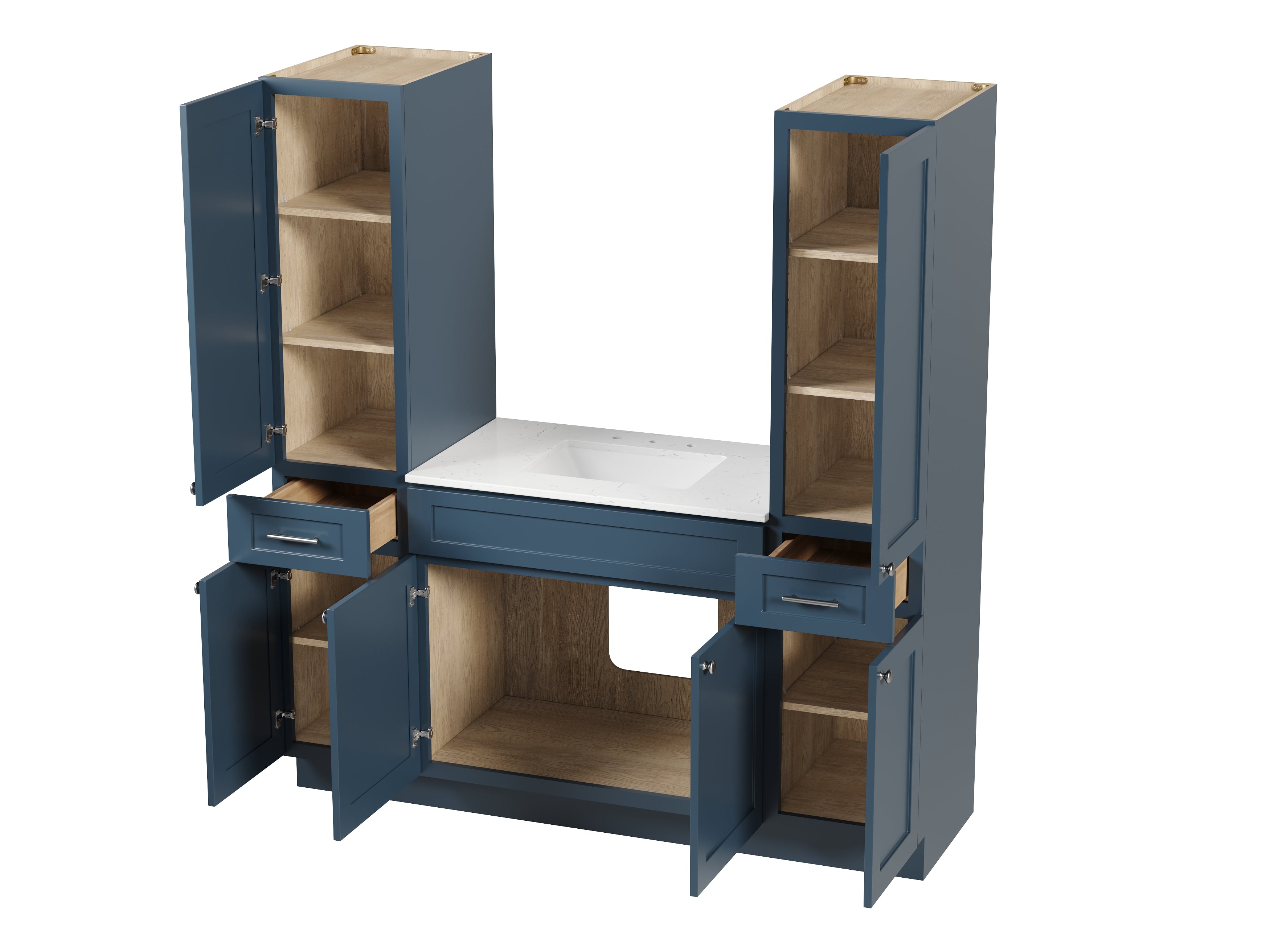 Disar 66'' Single Bathroom Vanity With Linen Tall Cabinet Shaker Dovetail Solid Wood Drawer Carrara Quartz Top