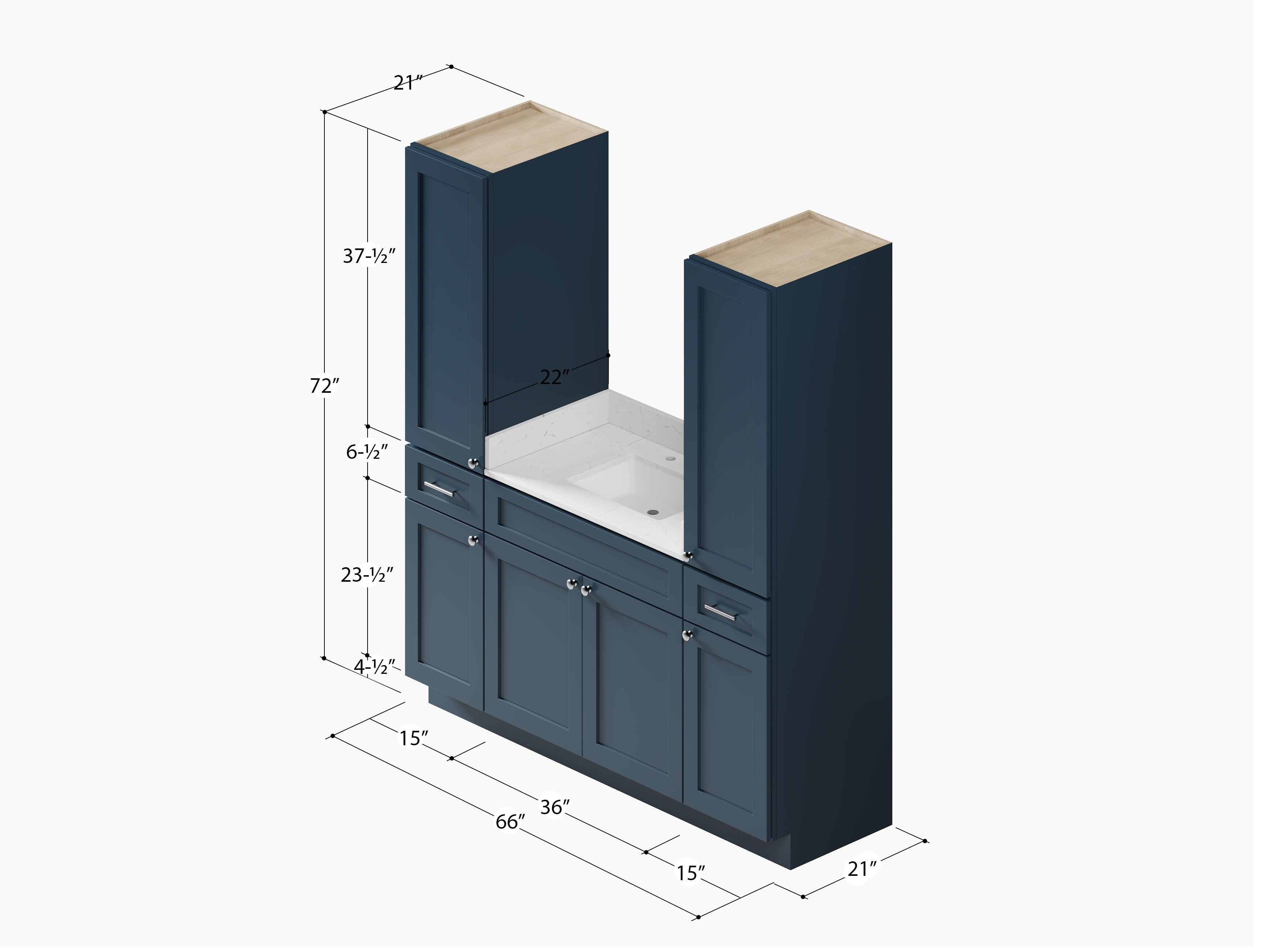 Disar 66'' Single Bathroom Vanity With Linen Tall Cabinet Shaker Dovetail Solid Wood Drawer Carrara Quartz Top