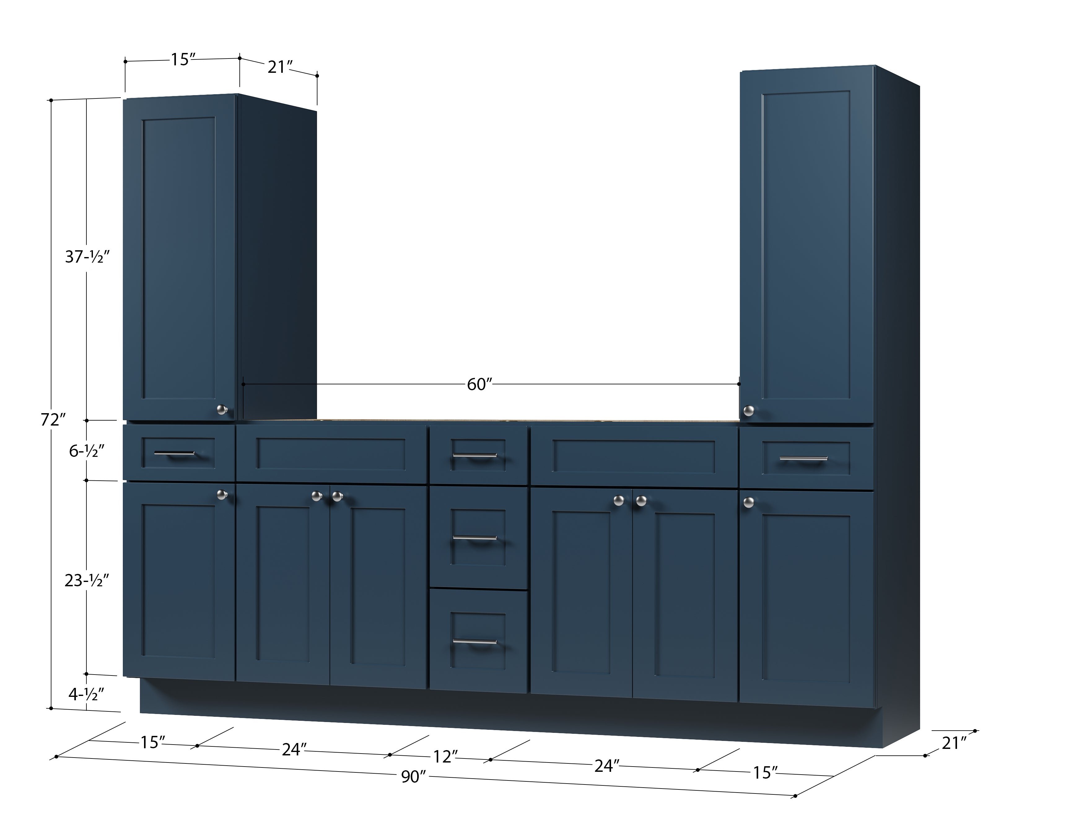 Disar 90'' Double Bathroom Vanity With Tall Linen Cabinet Dovetail Solid Wood Drawer Base Only