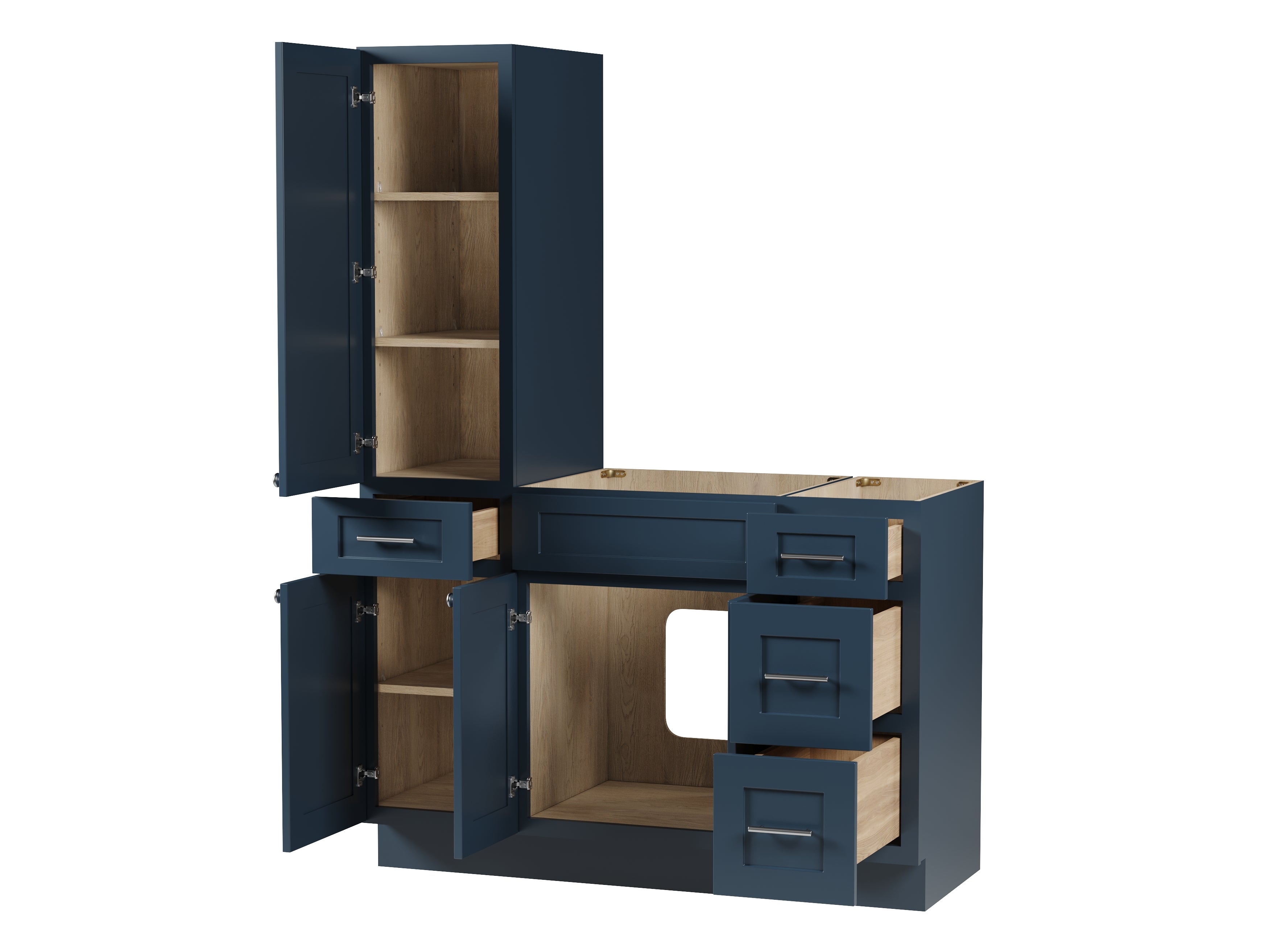 Disar 51'' Single Bathroom Vanity With Left Tall Linen Cabinet Dovetail Solid Wood Drawer Base Only