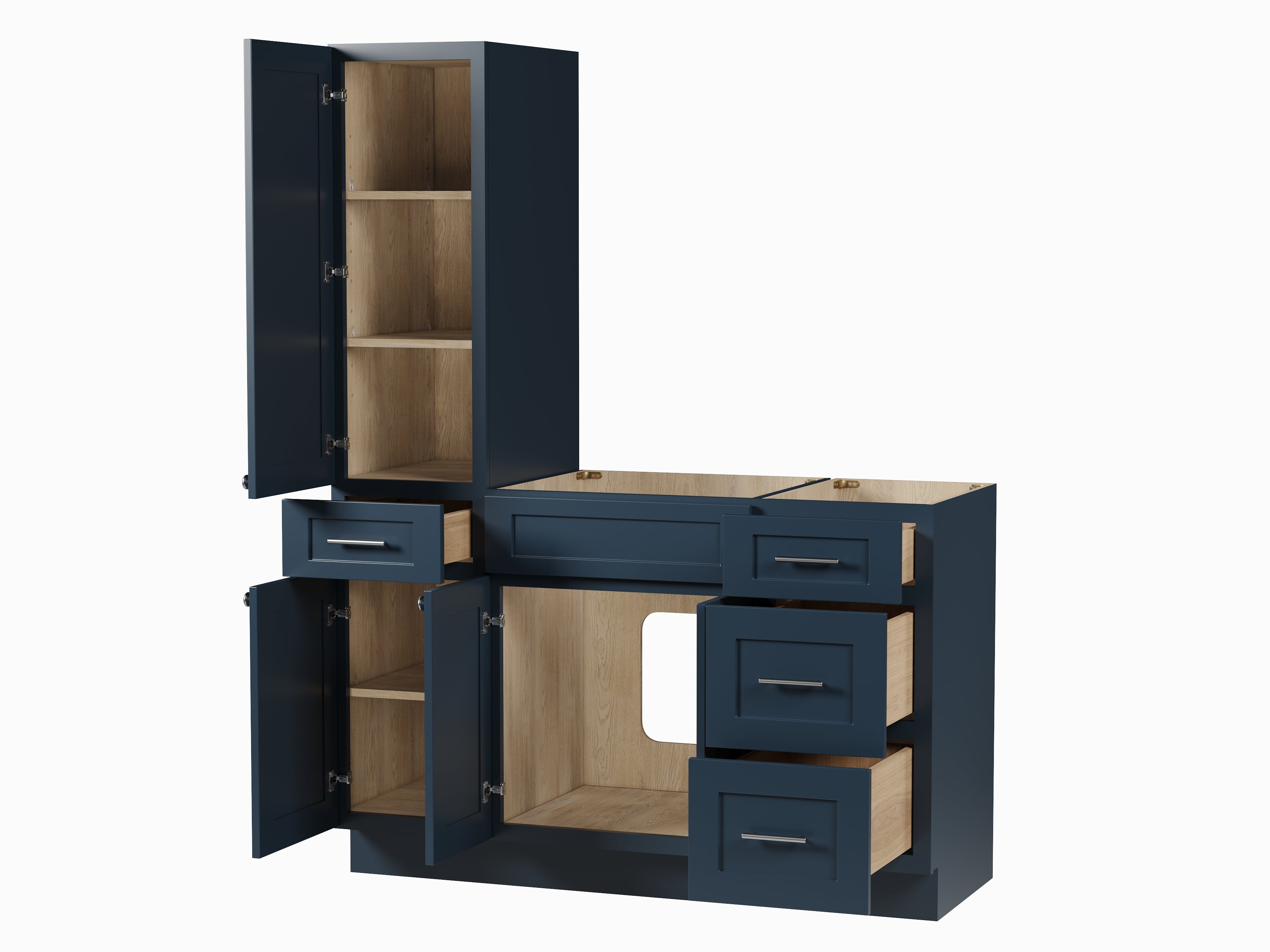 Disar 54'' Single Bathroom Vanity With Left Tall Linen Cabinet Dovetail Solid Wood Drawer Base Only