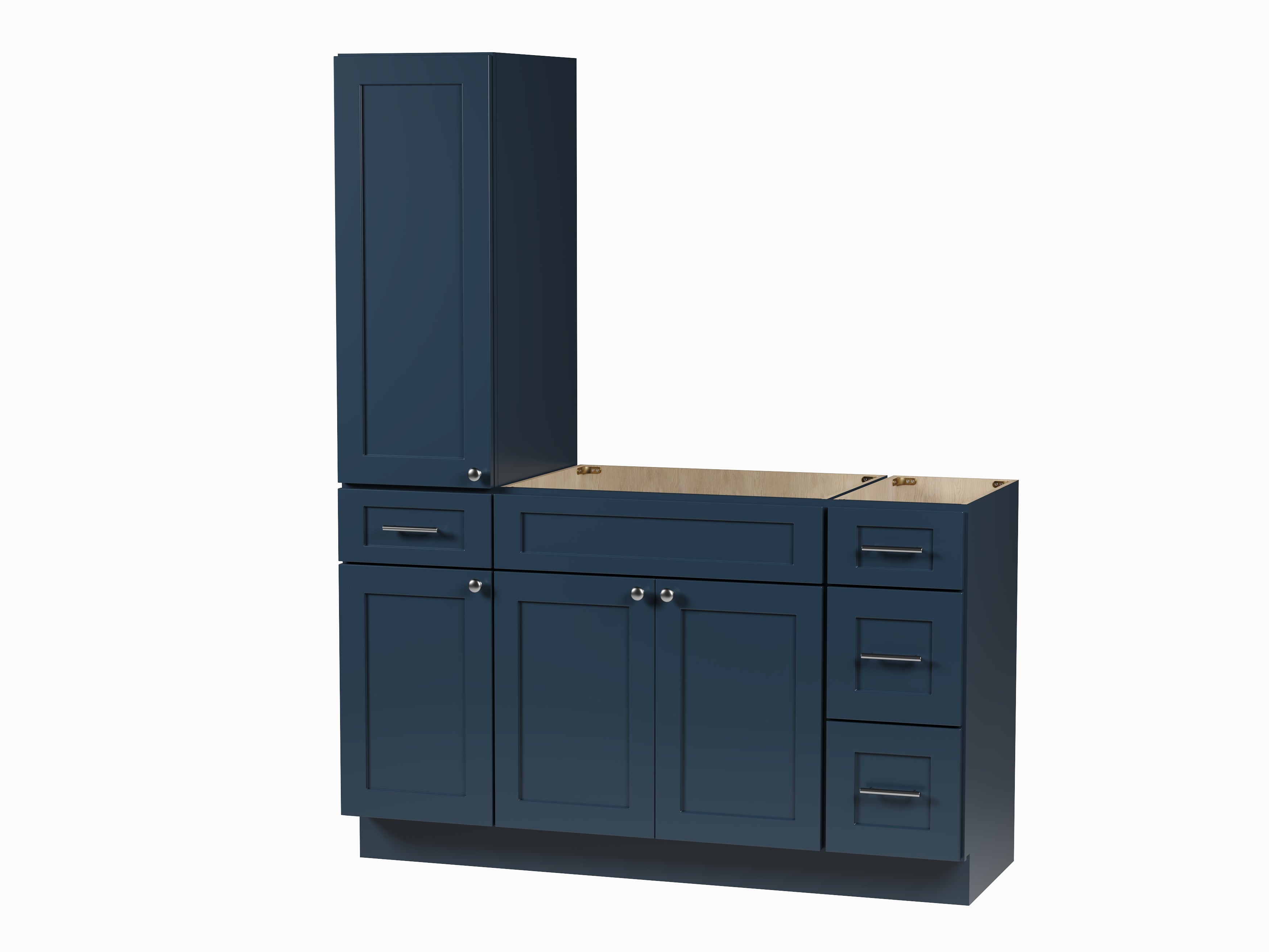 Disar 57'' Single Bathroom Vanity With Left Tall Linen Cabinet Dovetail Solid Wood Drawer Base Only