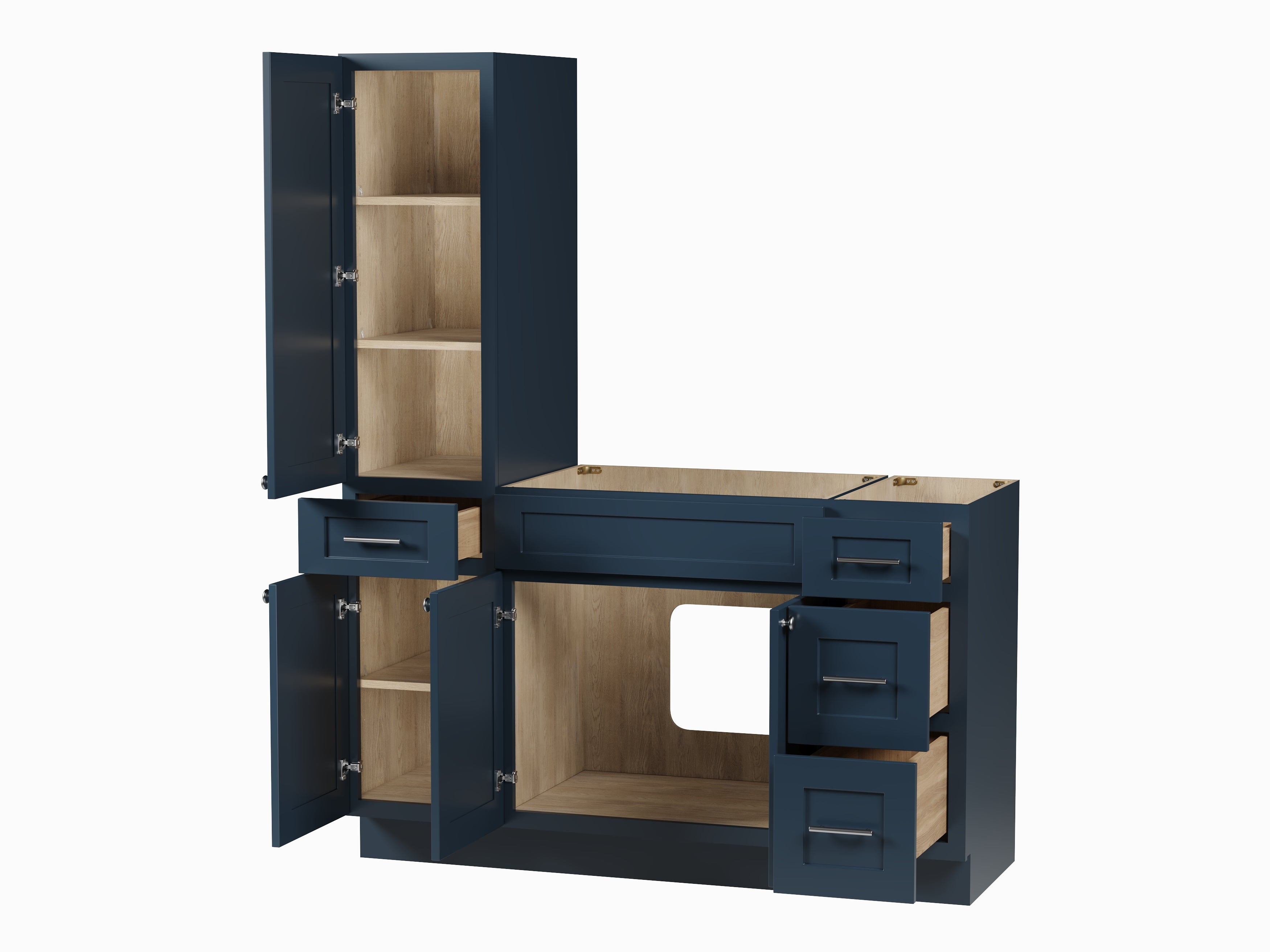 Disar 57'' Single Bathroom Vanity With Left Tall Linen Cabinet Dovetail Solid Wood Drawer Base Only