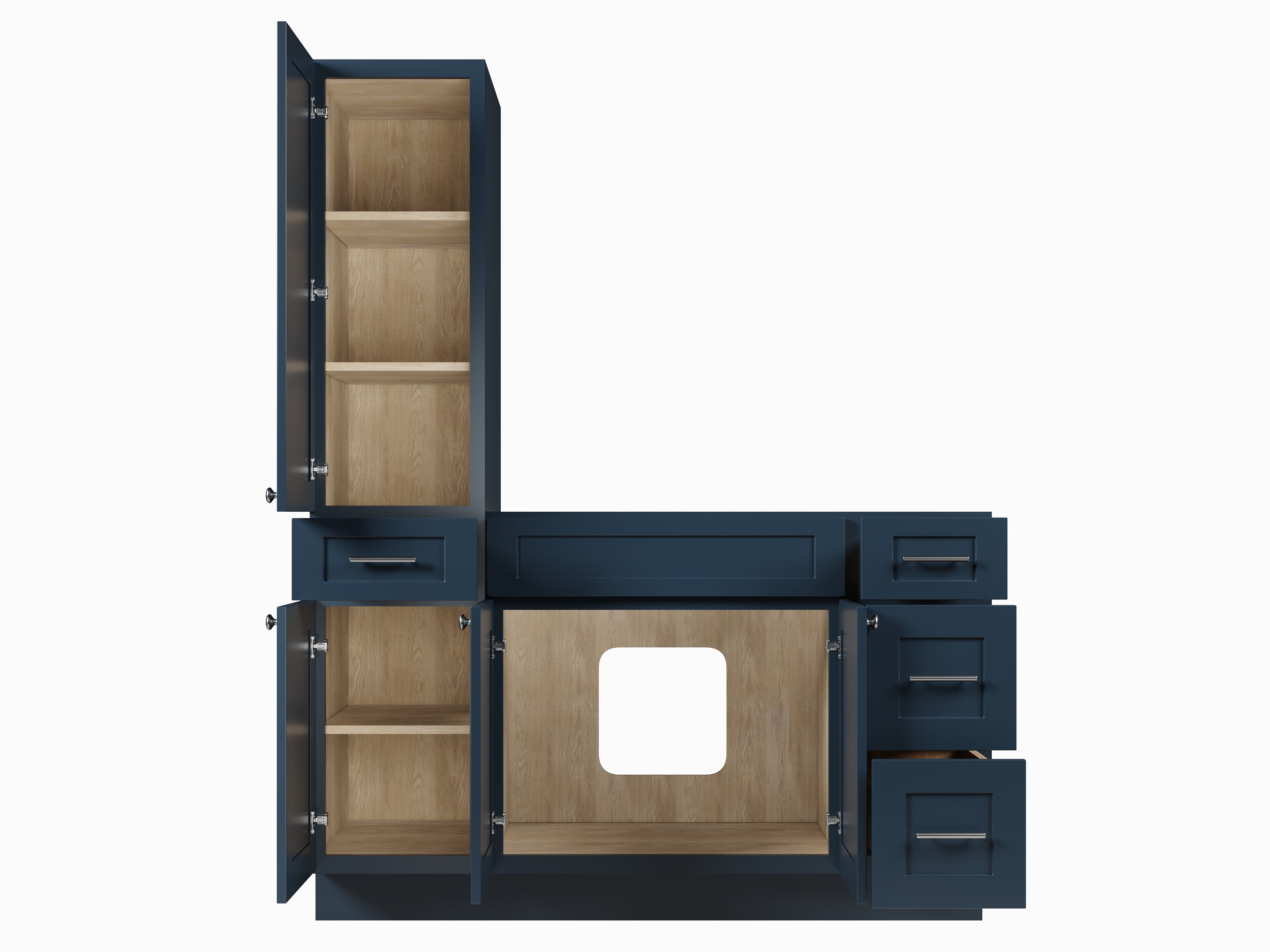 Disar 57'' Single Bathroom Vanity With Left Tall Linen Cabinet Dovetail Solid Wood Drawer Base Only