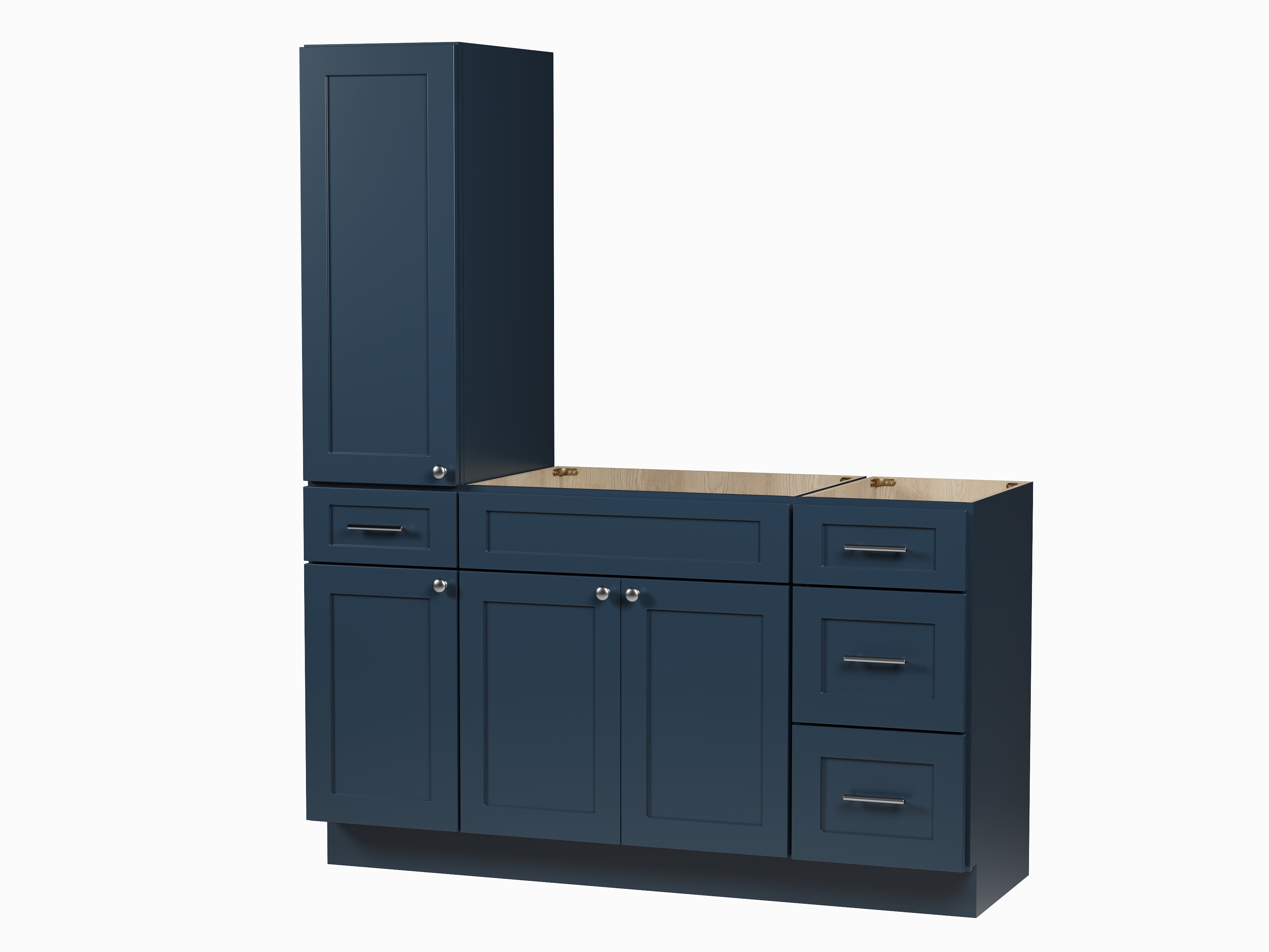 Disar 60'' Single Bathroom Vanity With Left Tall Linen Cabinet Dovetail Solid Wood Drawer Base Only