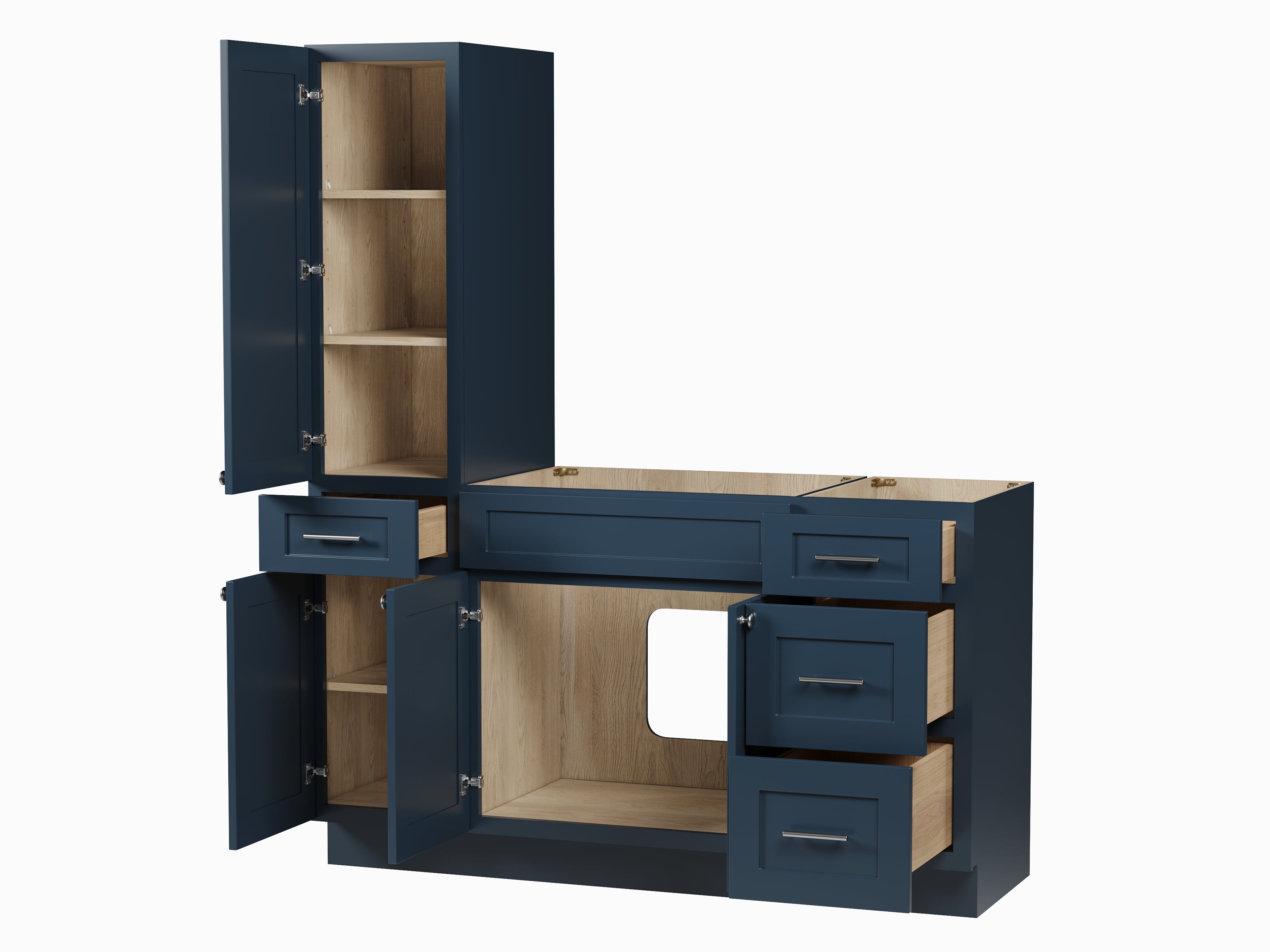 Disar 60'' Single Bathroom Vanity With Left Tall Linen Cabinet Dovetail Solid Wood Drawer Base Only