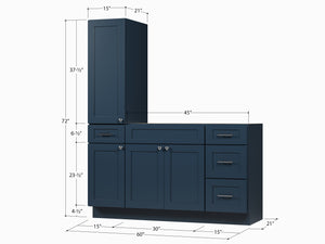 DISAR 60'' Single Bathroom Vanity With Left Tall Linen Cabinet Dovetail Solid Wood Drawer Base Only White