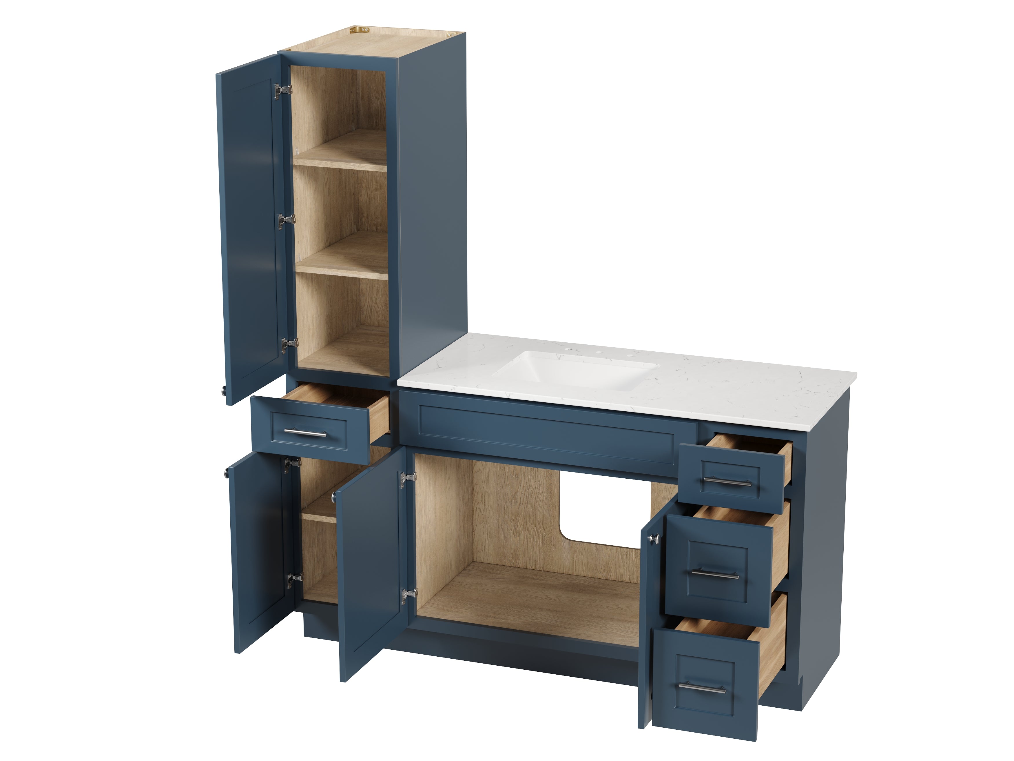 Disar 63'' Single Bathroom Vanity With Left Linen Tall Cabinet Dovetail Solid Wood Drawer Carrara Quartz Top