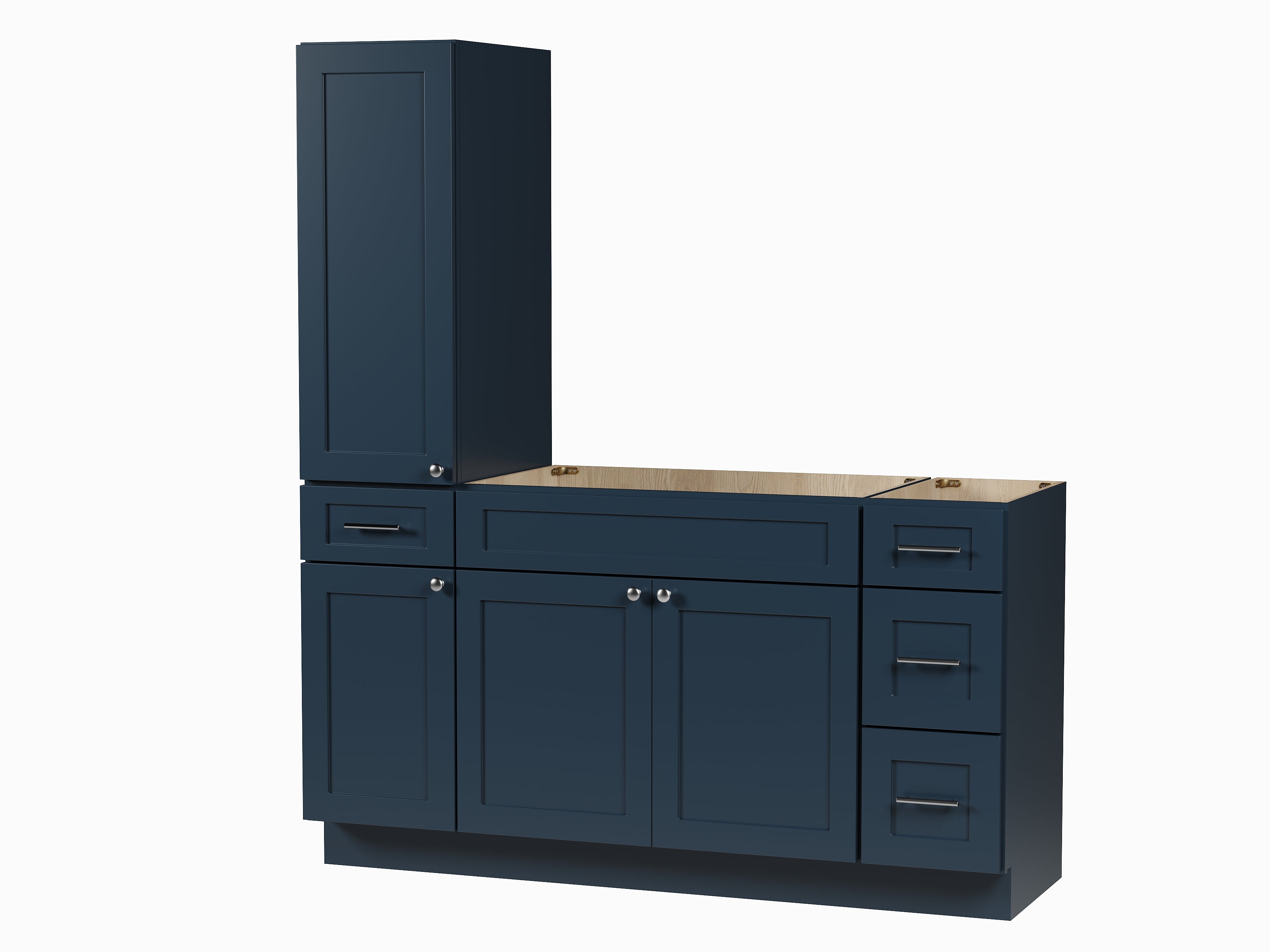 Disar 63'' Single Bathroom Vanity With Left Tall Linen Cabinet Dovetail Solid Wood Drawer Base Only