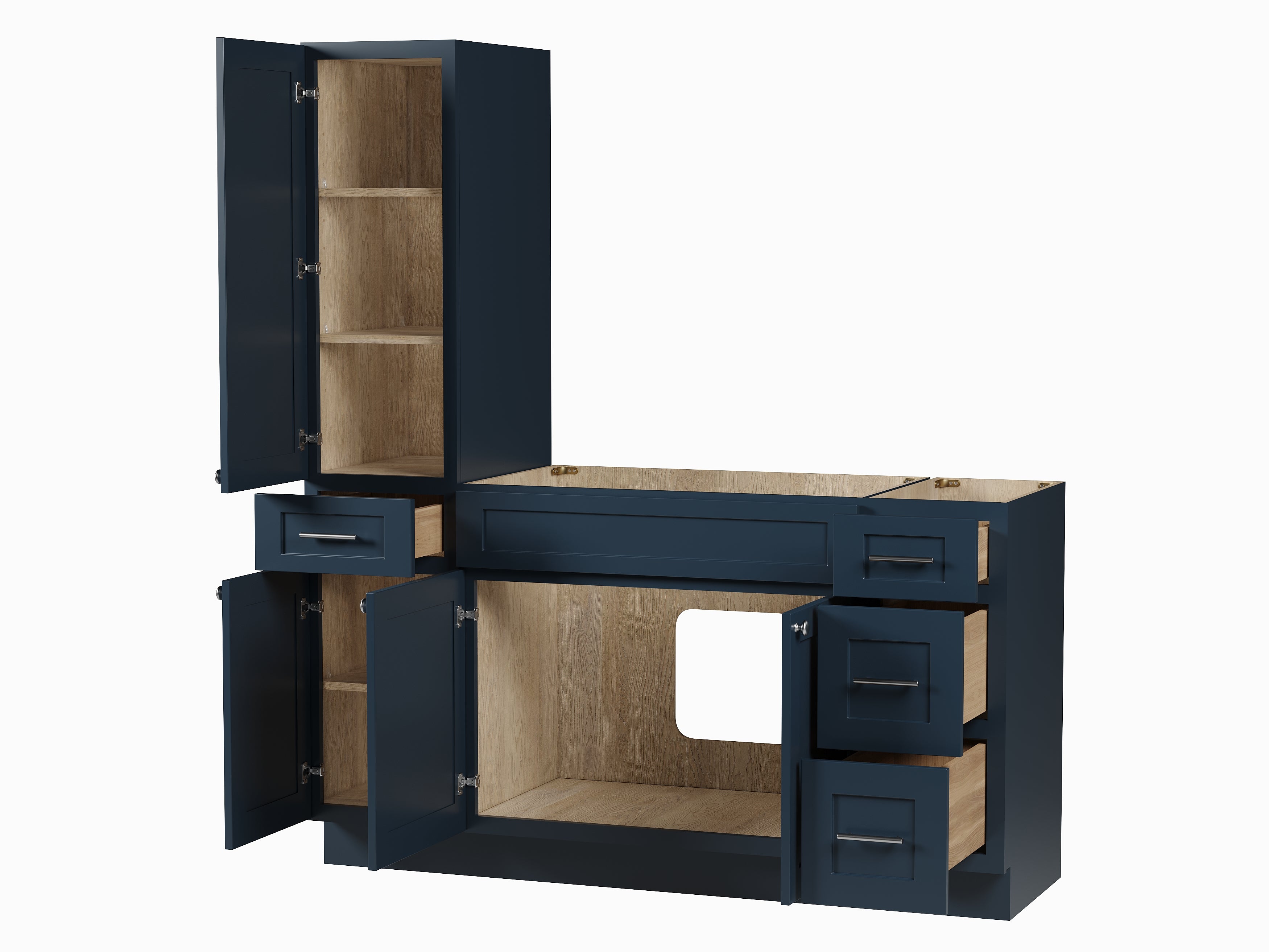 Disar 63'' Single Bathroom Vanity With Left Tall Linen Cabinet Dovetail Solid Wood Drawer Base Only